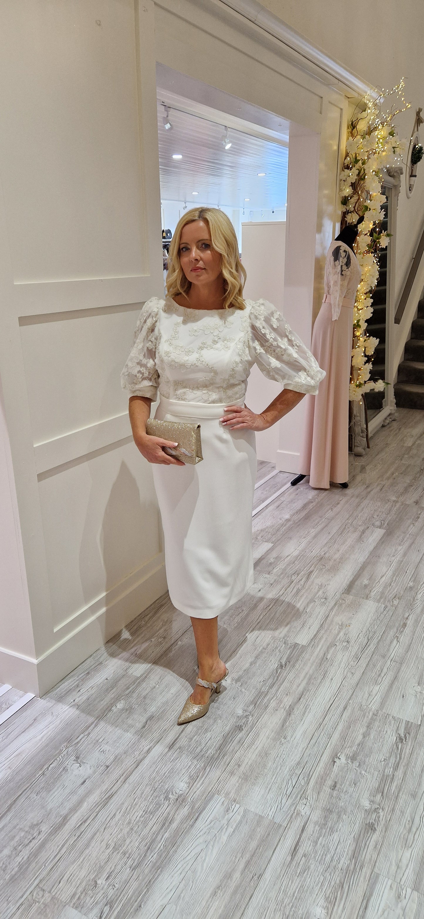 Ecru Midi Dress With Lace