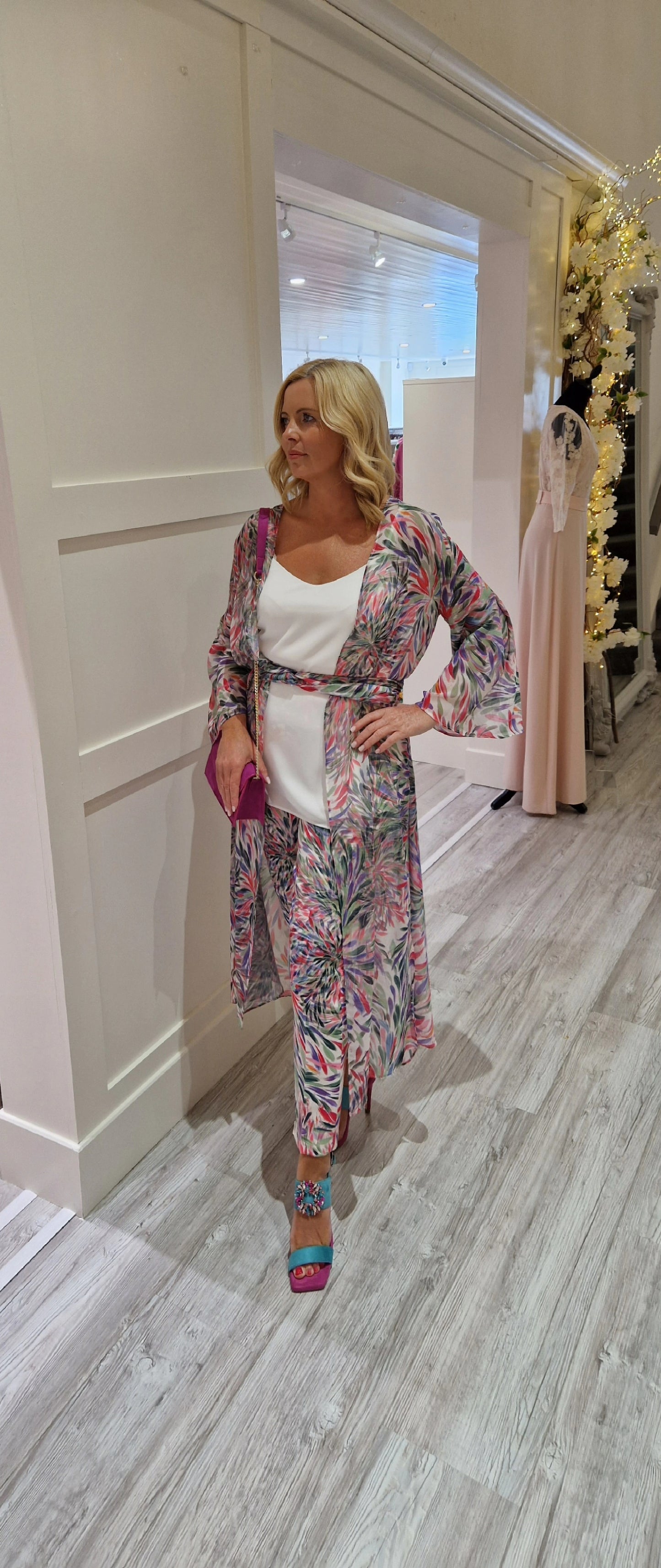 Pink Printed Pencil Trousers