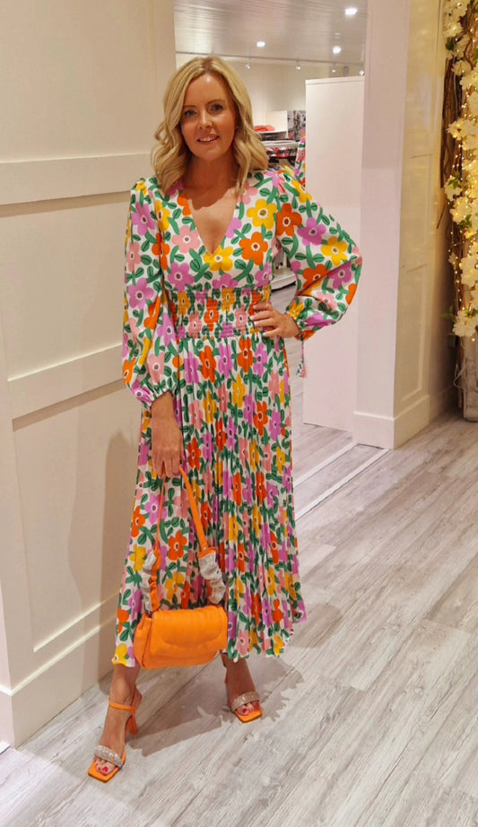 Aurora Pink Midi Flower Dress
