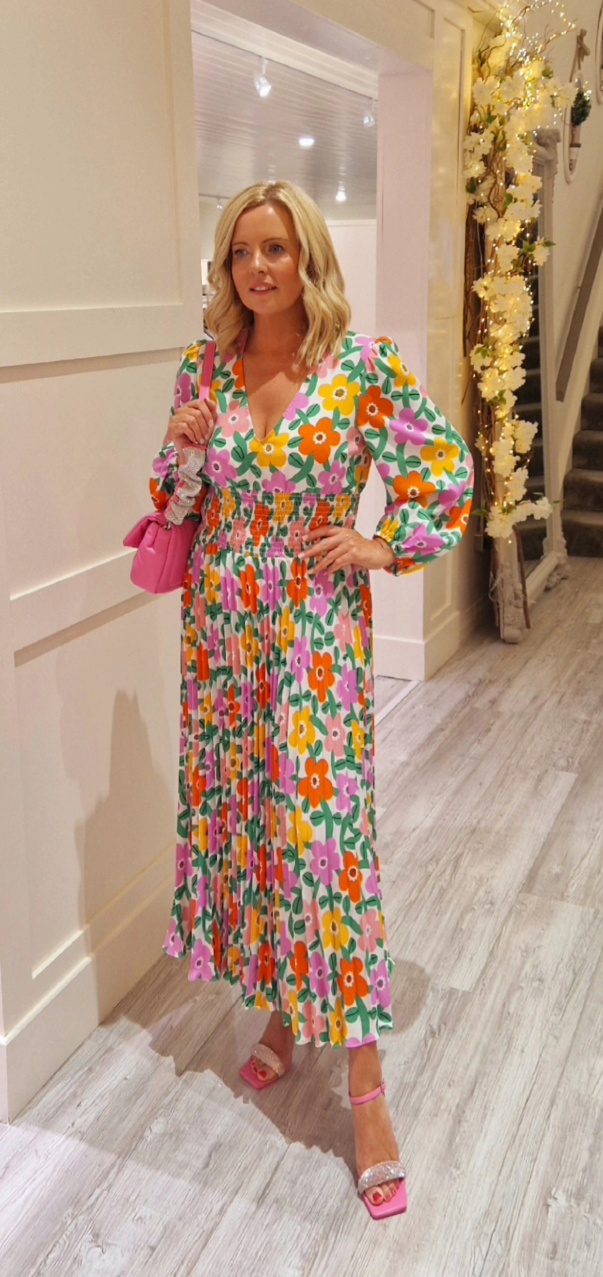 Aurora Pink Midi Flower Dress