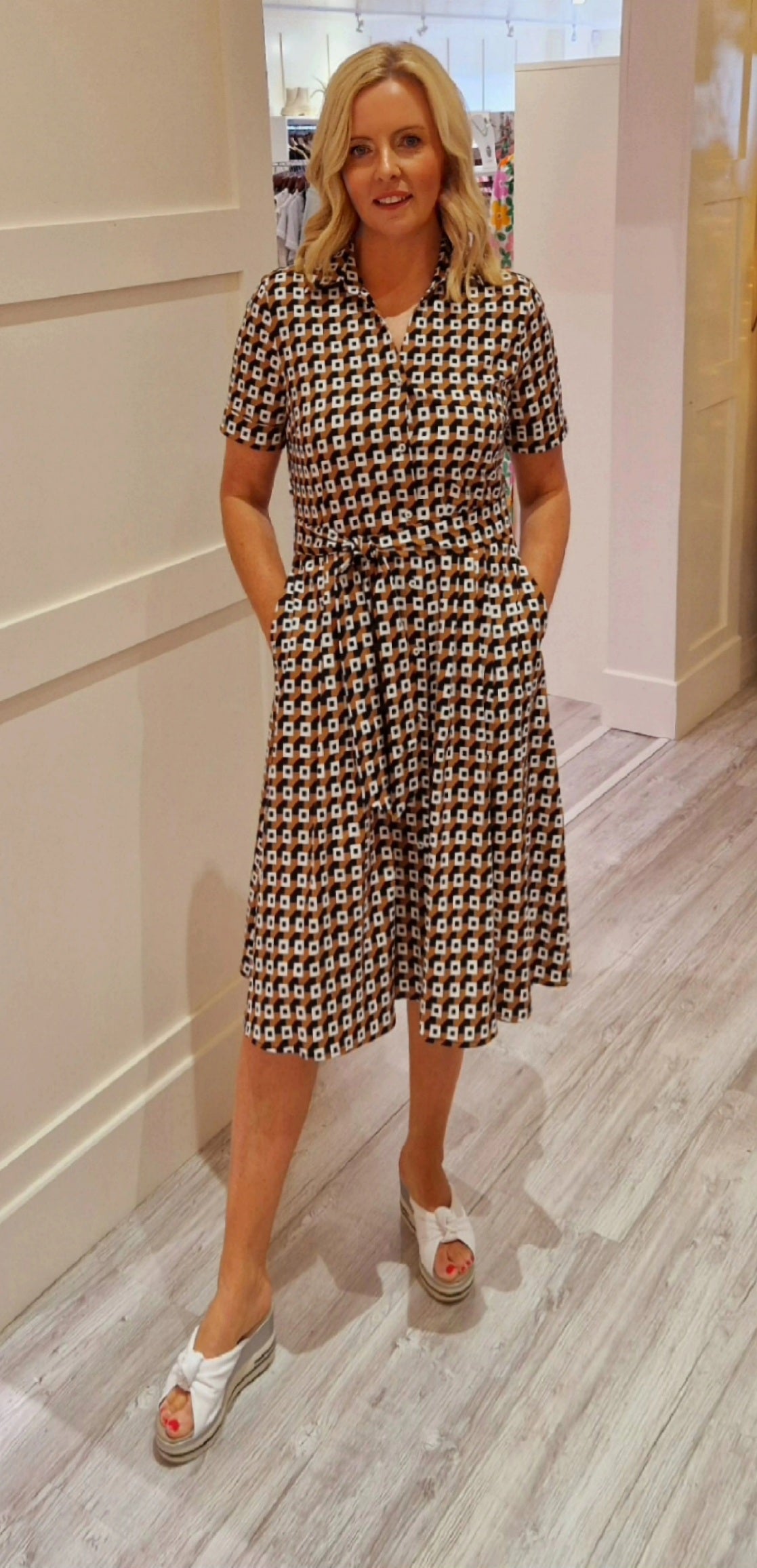 Tan Printed Shirt Dress