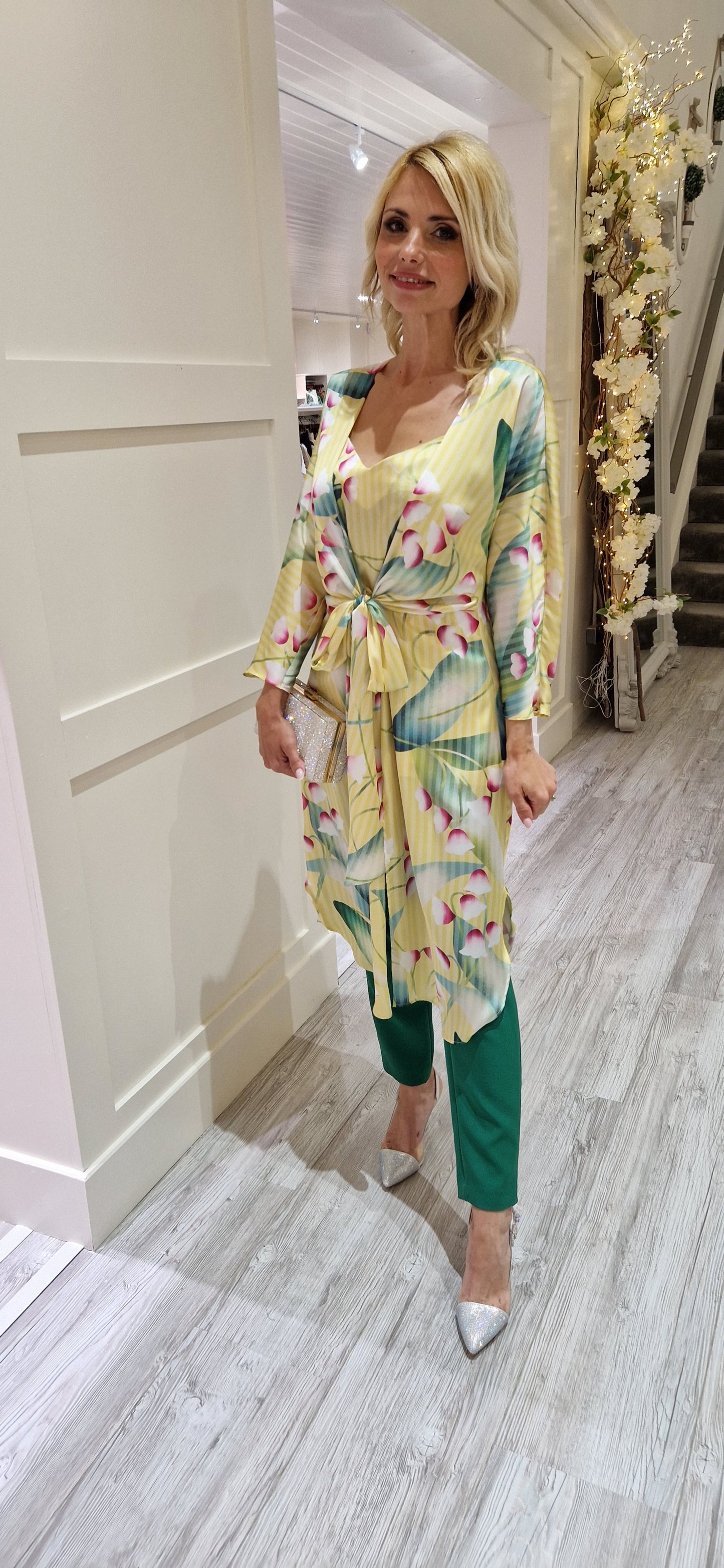 Yellow And Green Three Piece Trousers Set