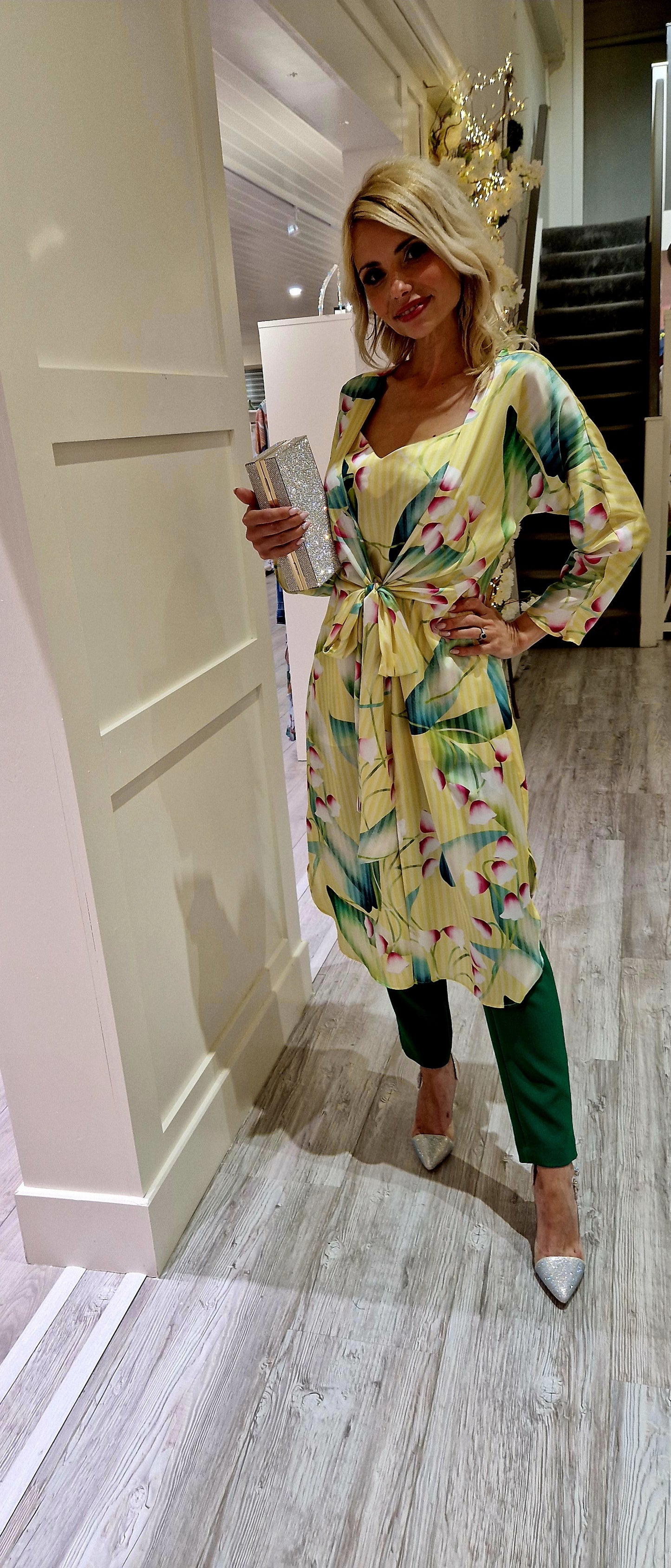 Yellow And Green Three Piece Trousers Set