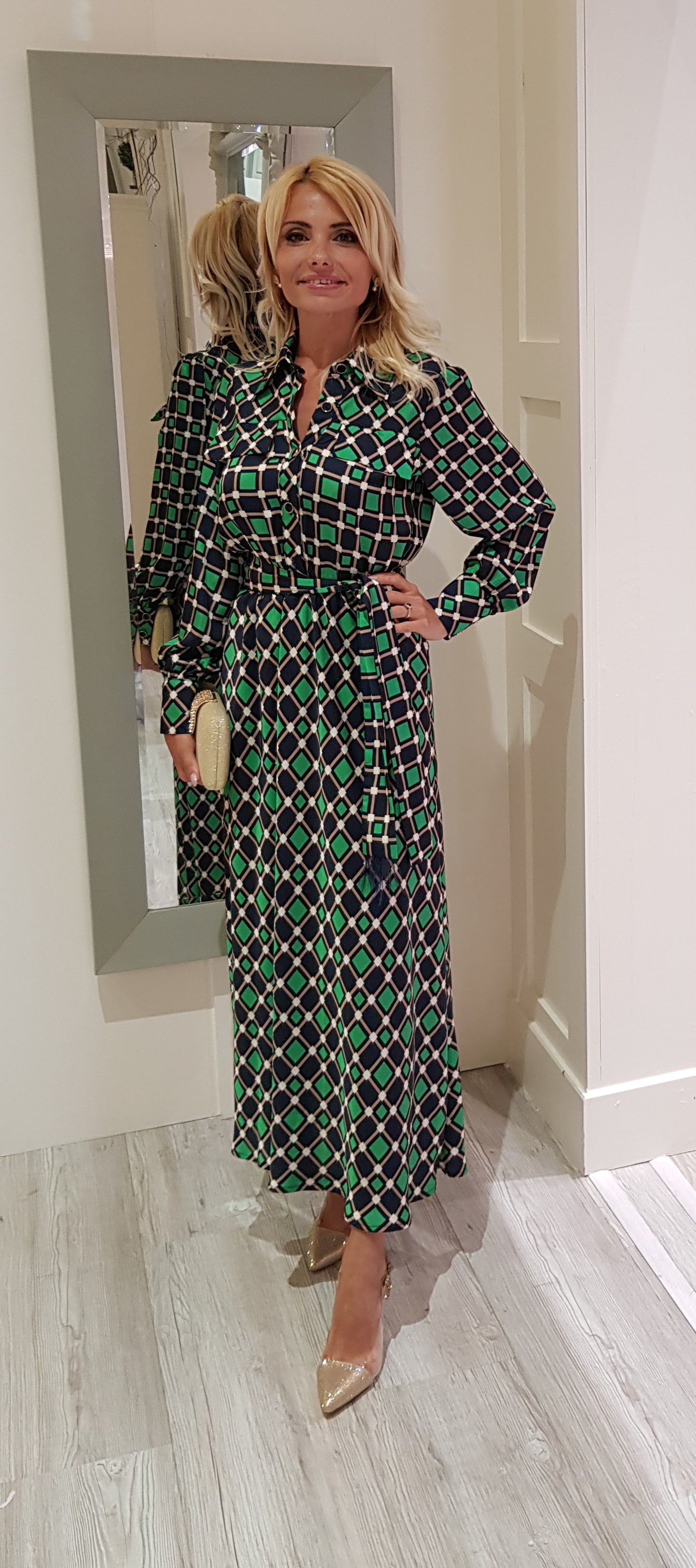 Navy And Green Midi Dress