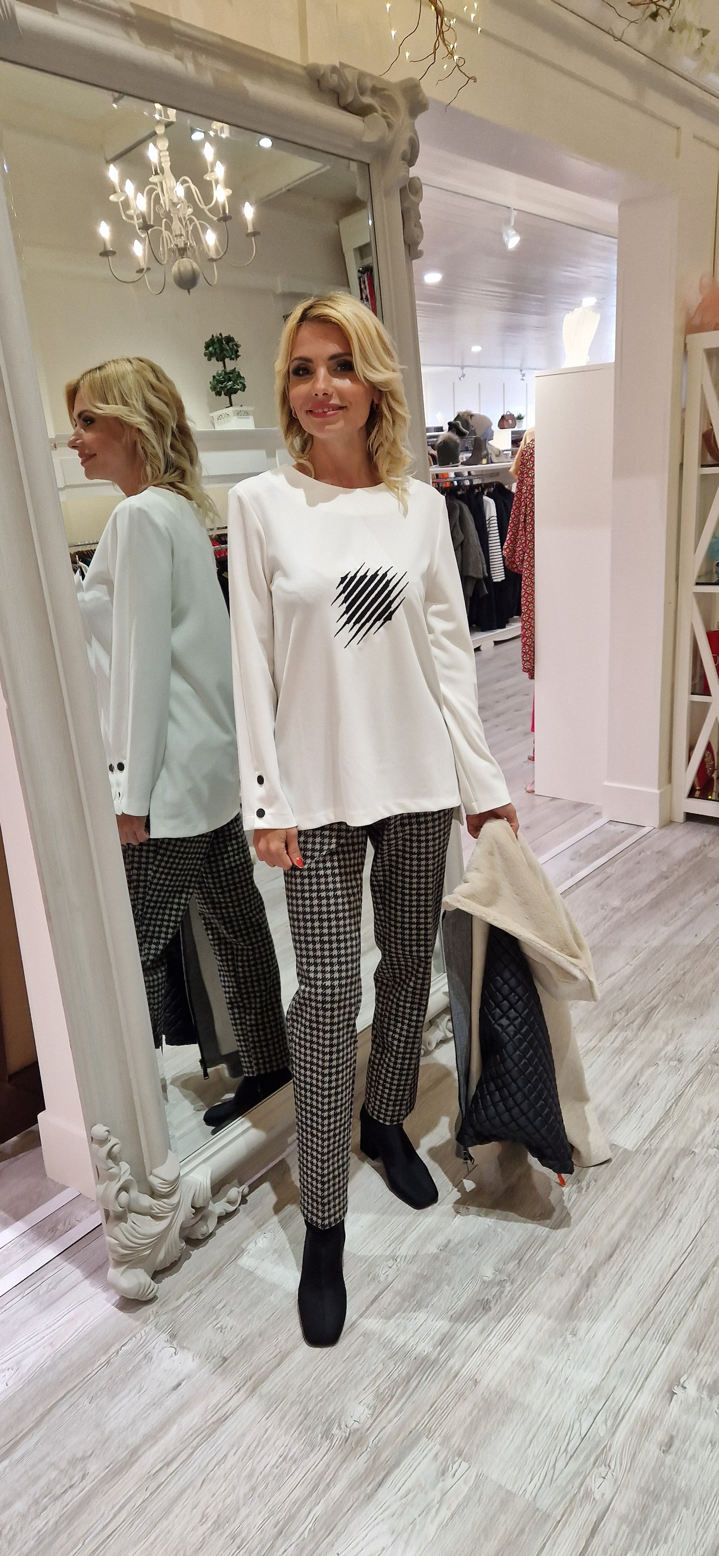 Cream Top With Black Print