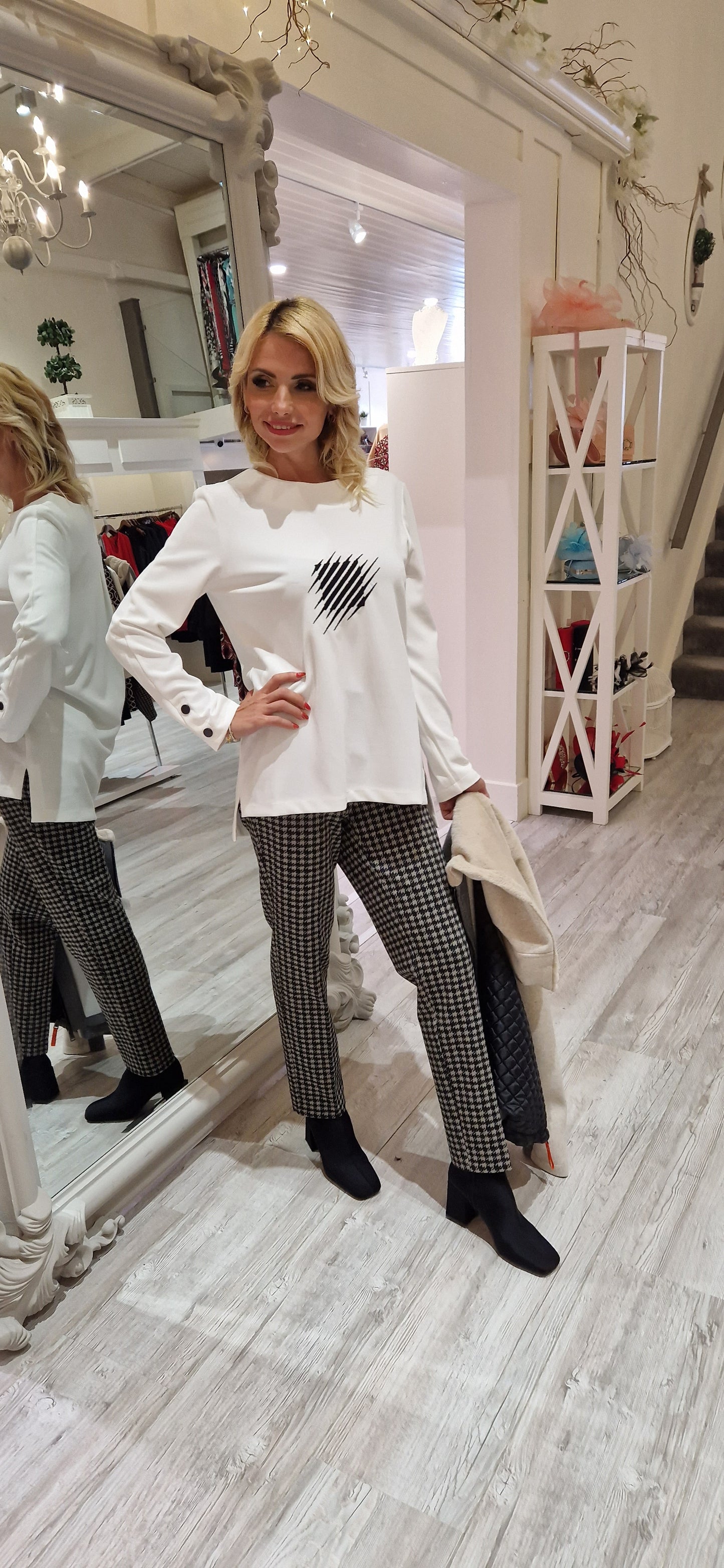 Cream Top With Black Print