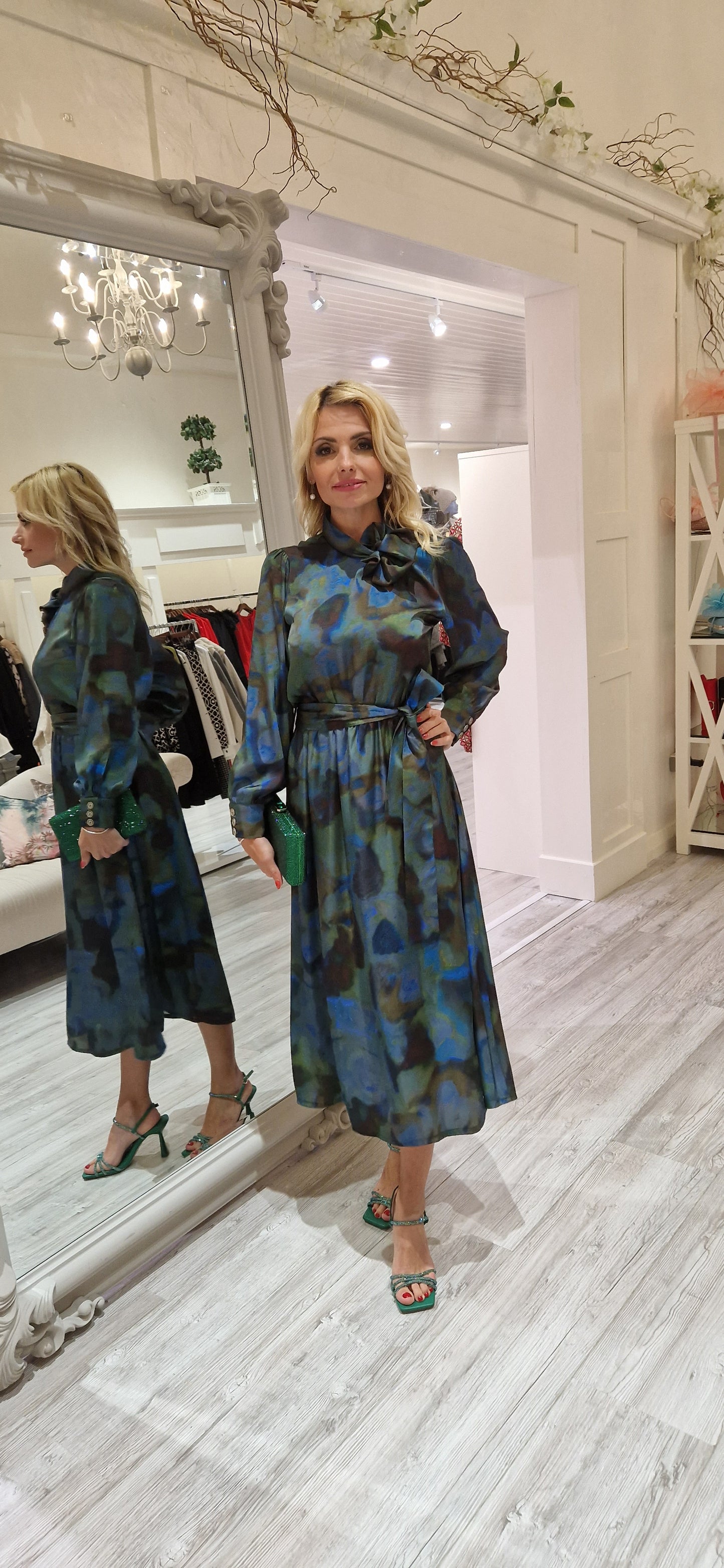 Green Printed Midi Dress