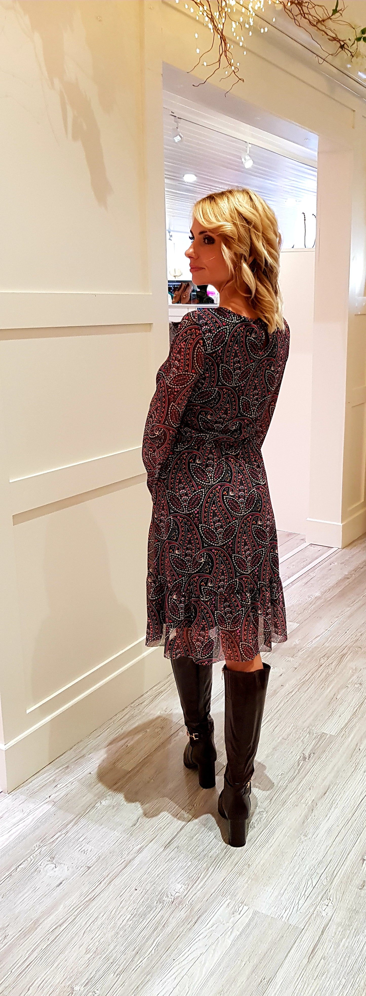 Pink Paisley Print Mesh Dress