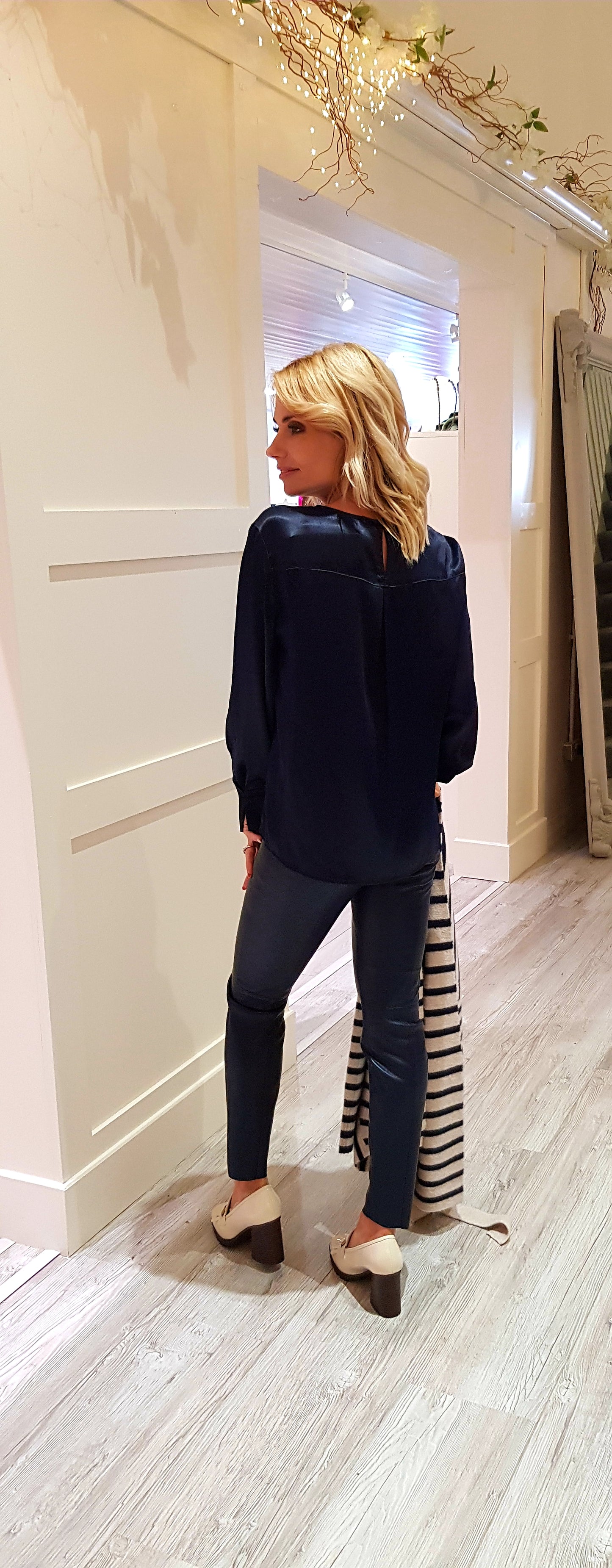 Navy Silk Feel Top
