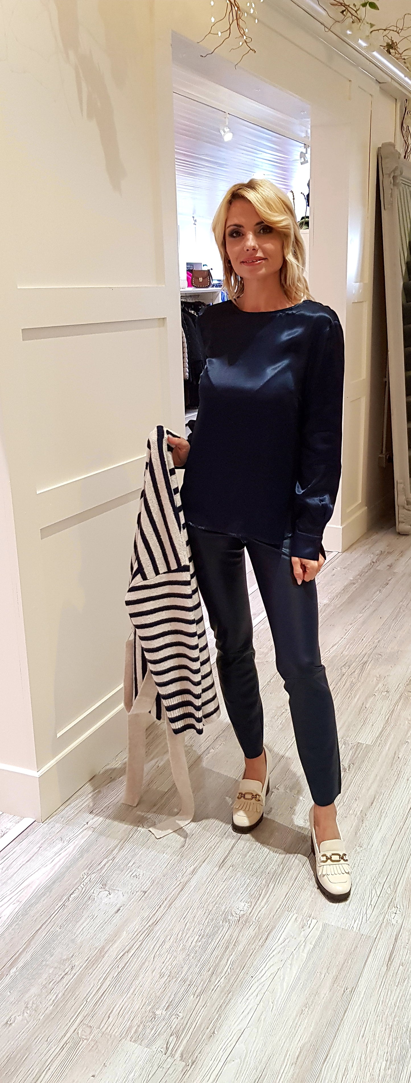 Navy Silk Feel Top
