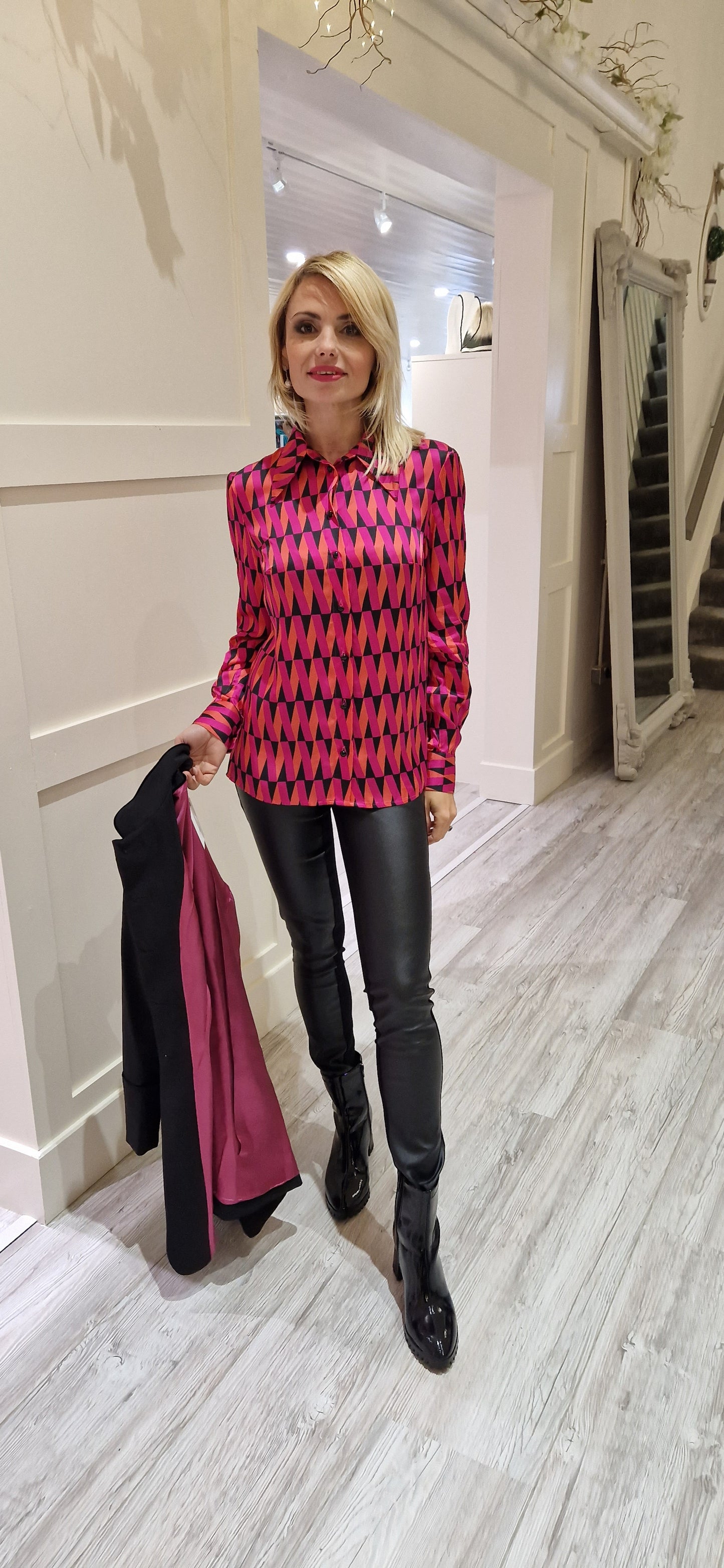 Pink And Orange Print Top