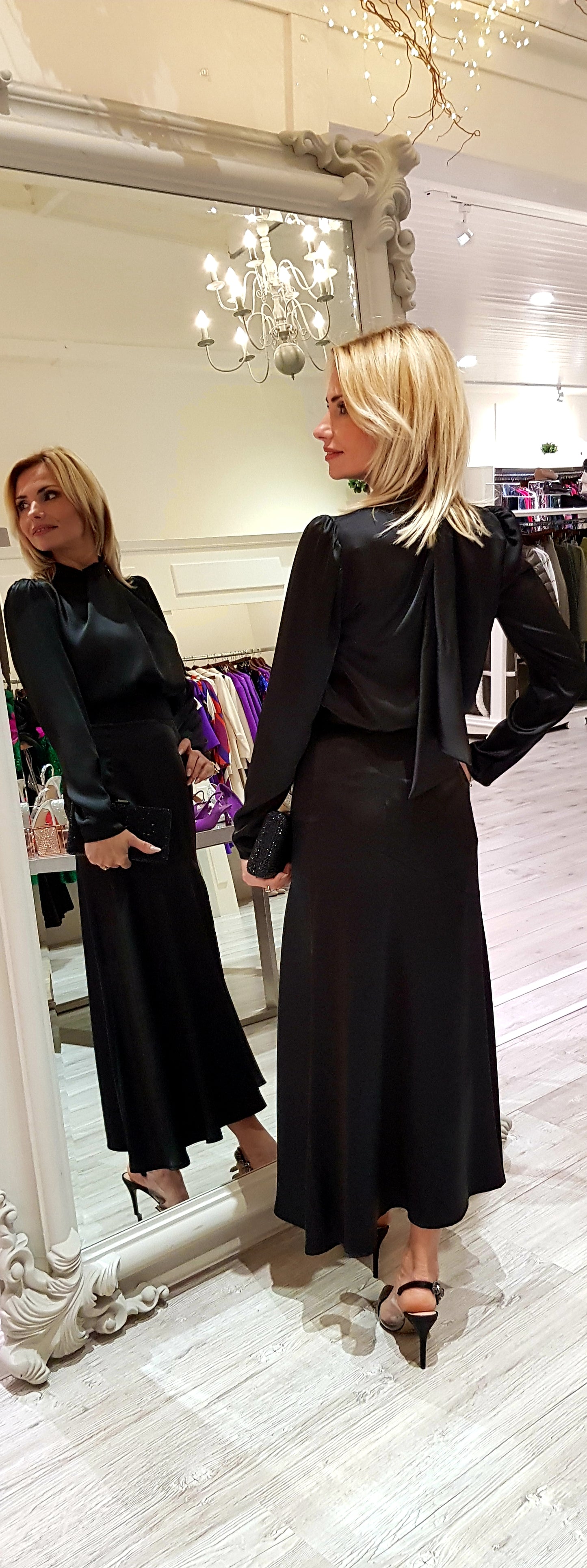 Black Satin Maxi Skirt