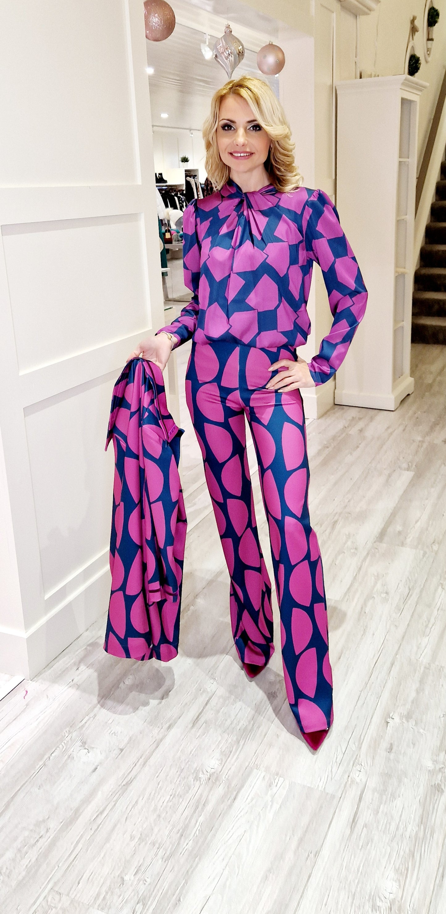 Pink And Blue Printed Blouse
