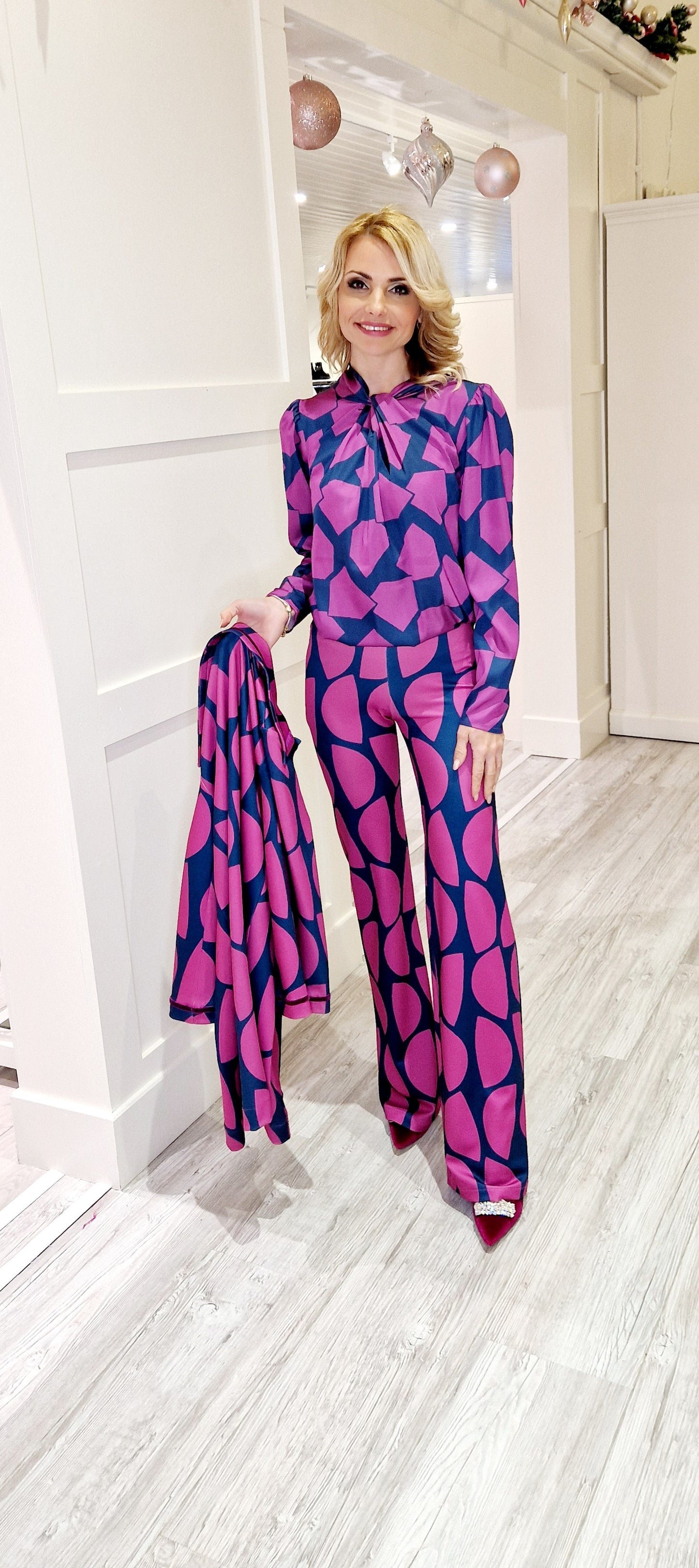 Pink And Blue Printed Blouse