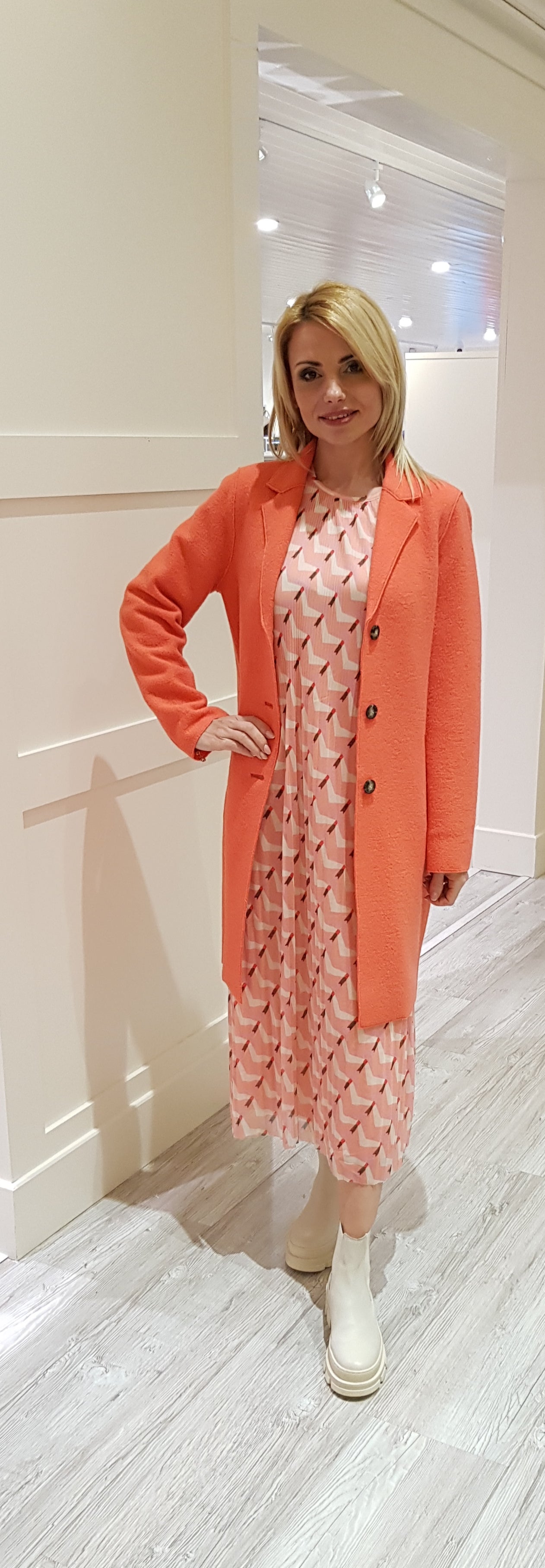 Pink Printed Mesh Midi Dress