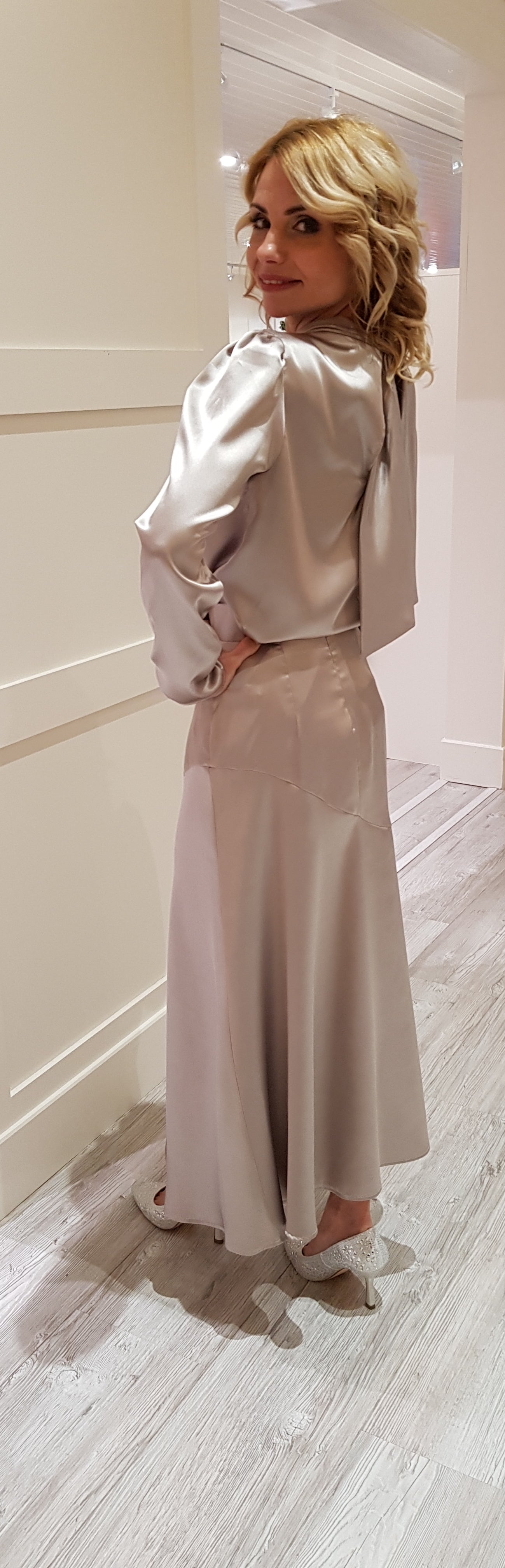 Champagne Maxi Satin Skirt