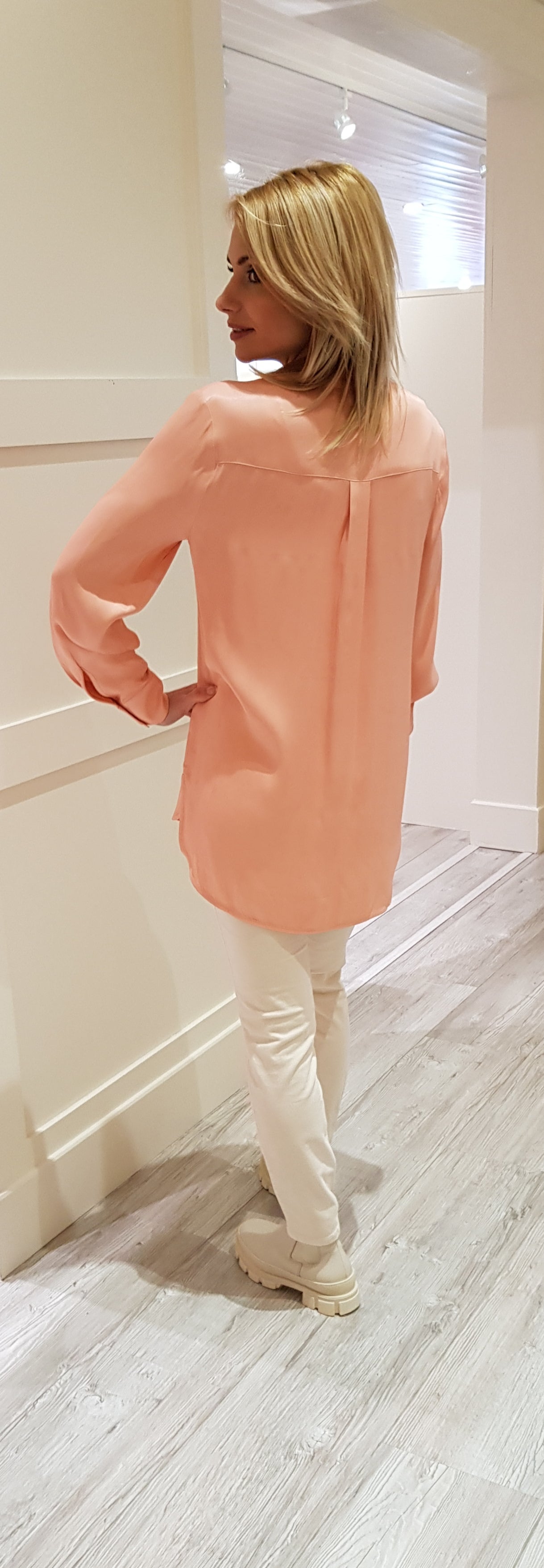 Pink Long Satin Blouse