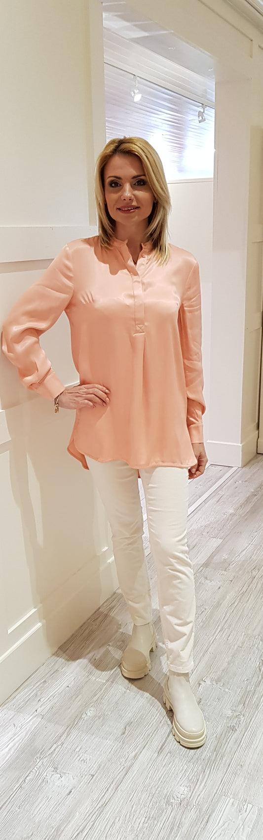Pink Long Satin Blouse