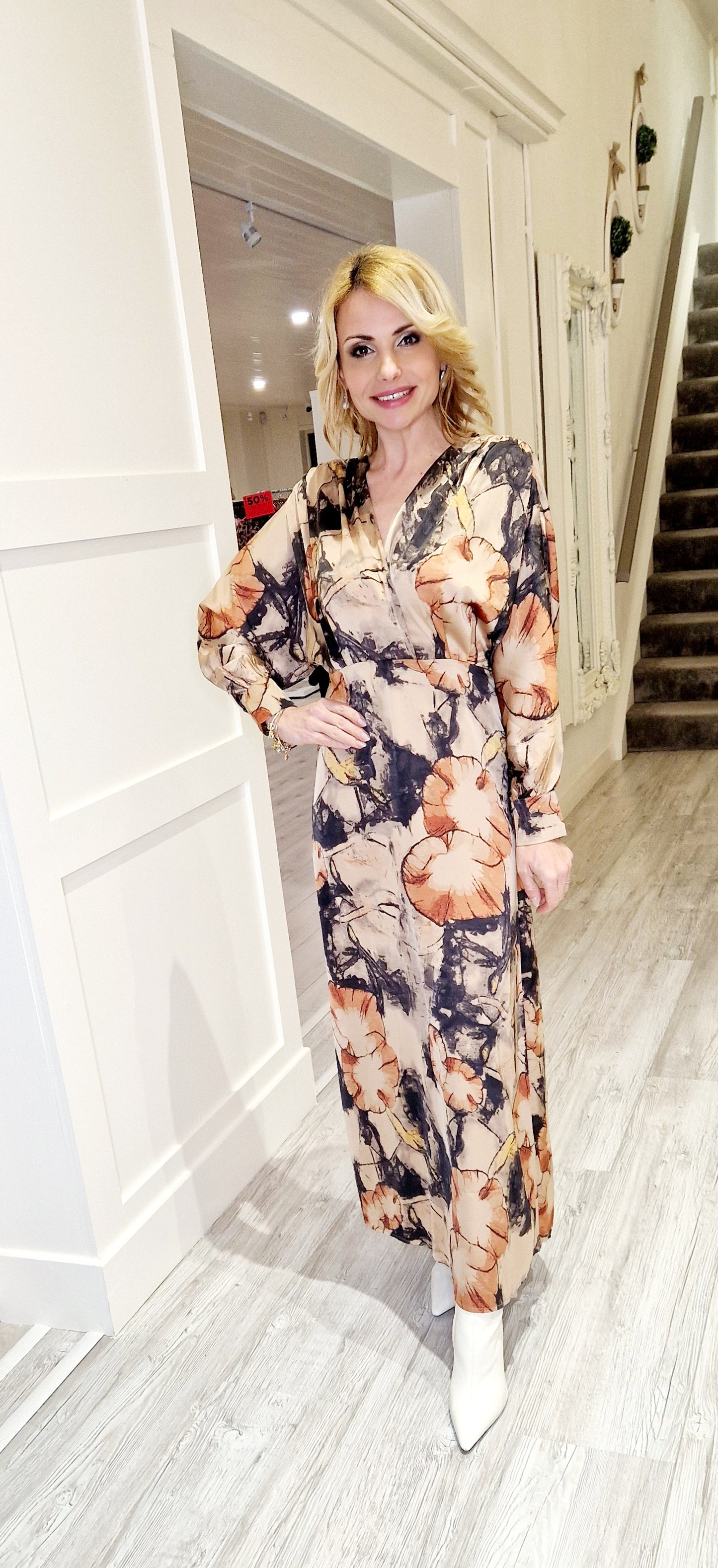 Melba Rust Flower Midi Dress