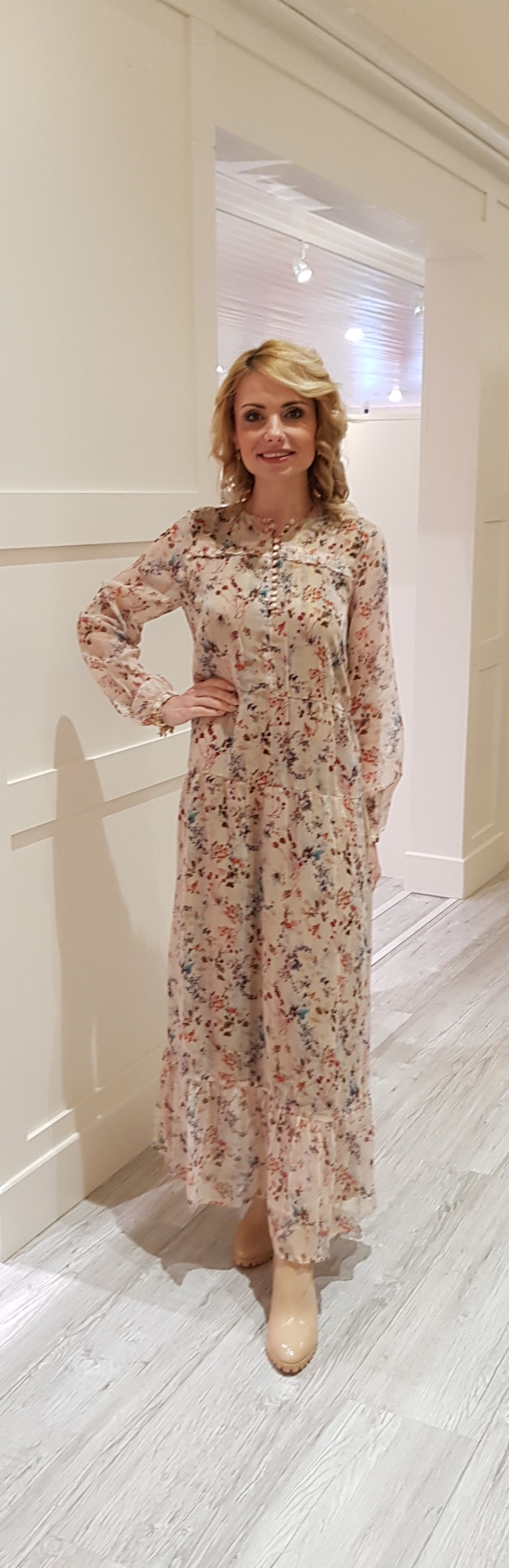 Beige Flower Maxi Dress