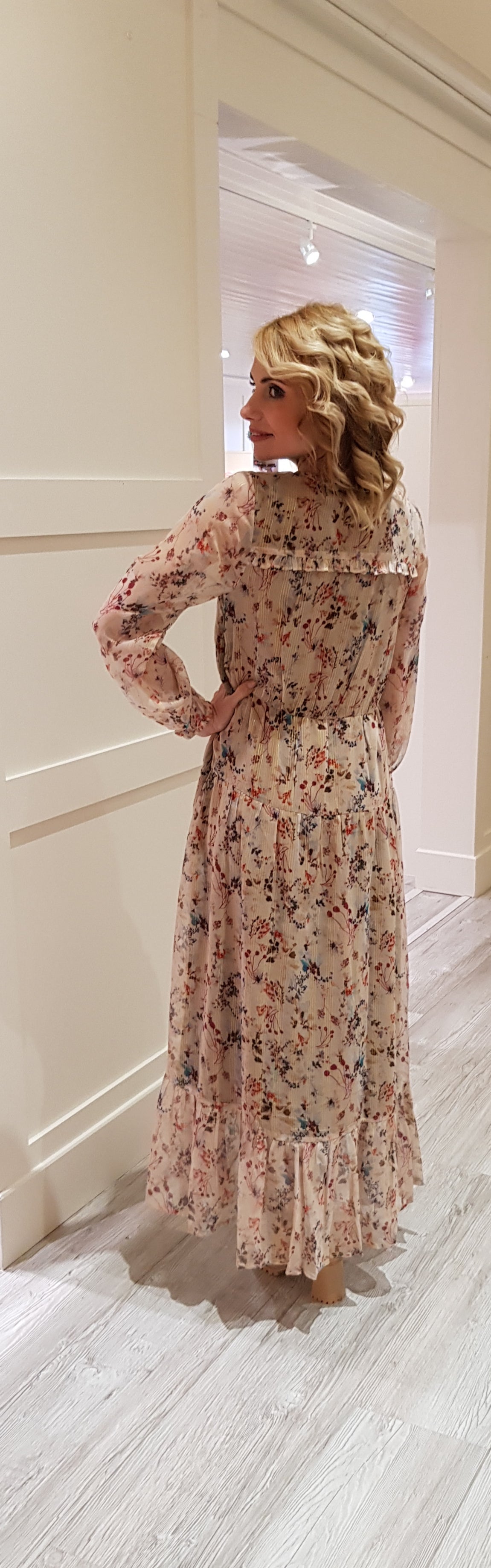 Beige Flower Maxi Dress