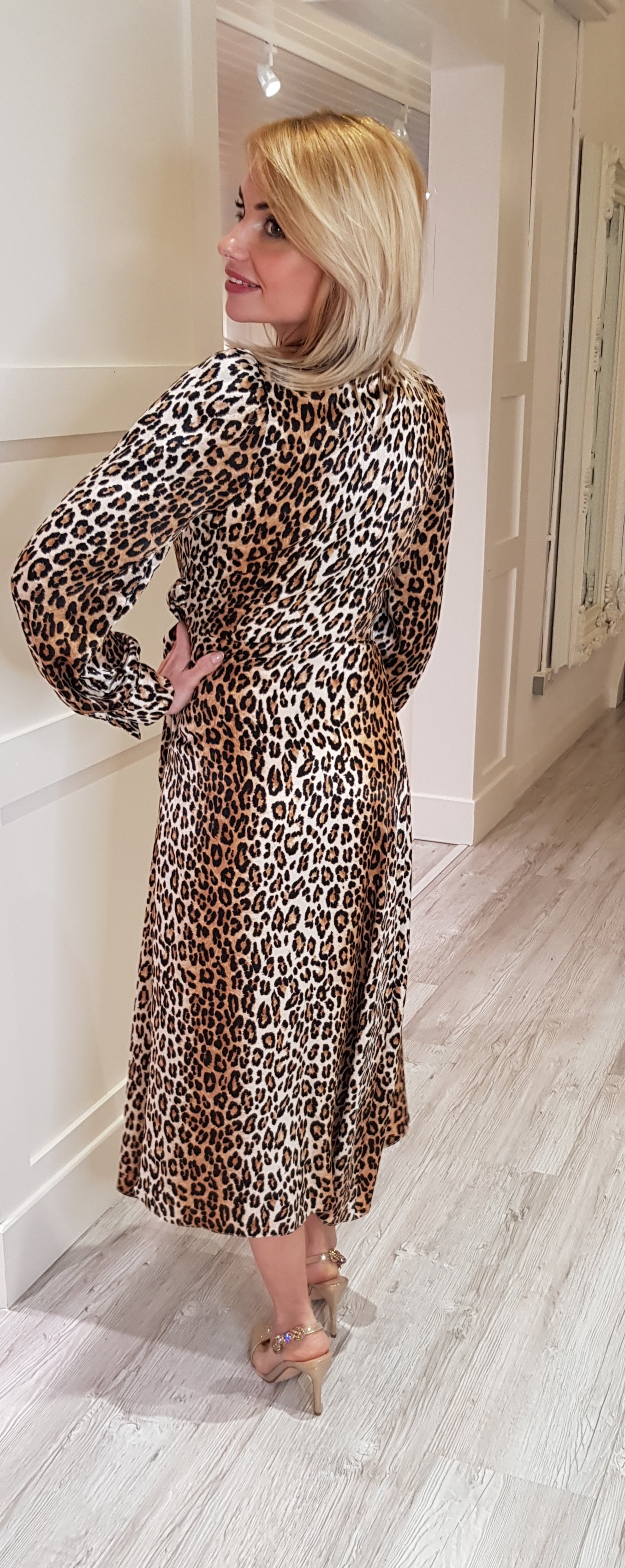 Camel Animal Print Midi Dress