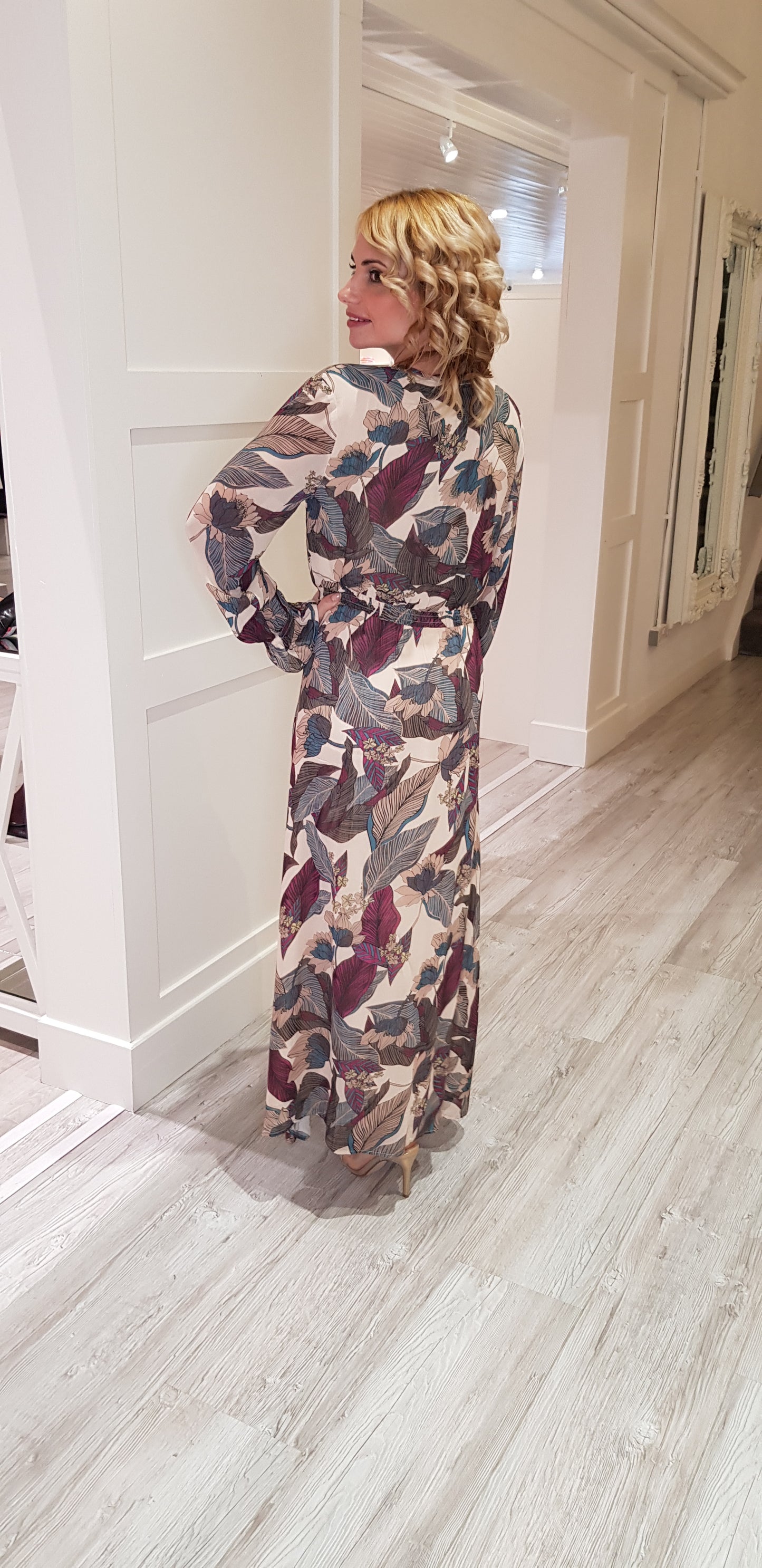 Pink And Green Print Maxi Dress