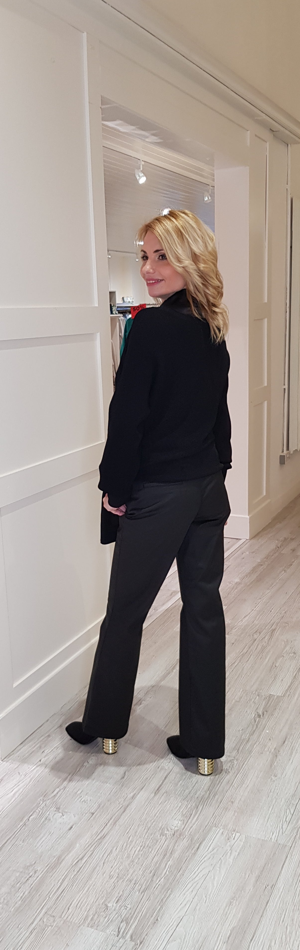 Black Wax Flare Legs Trousers