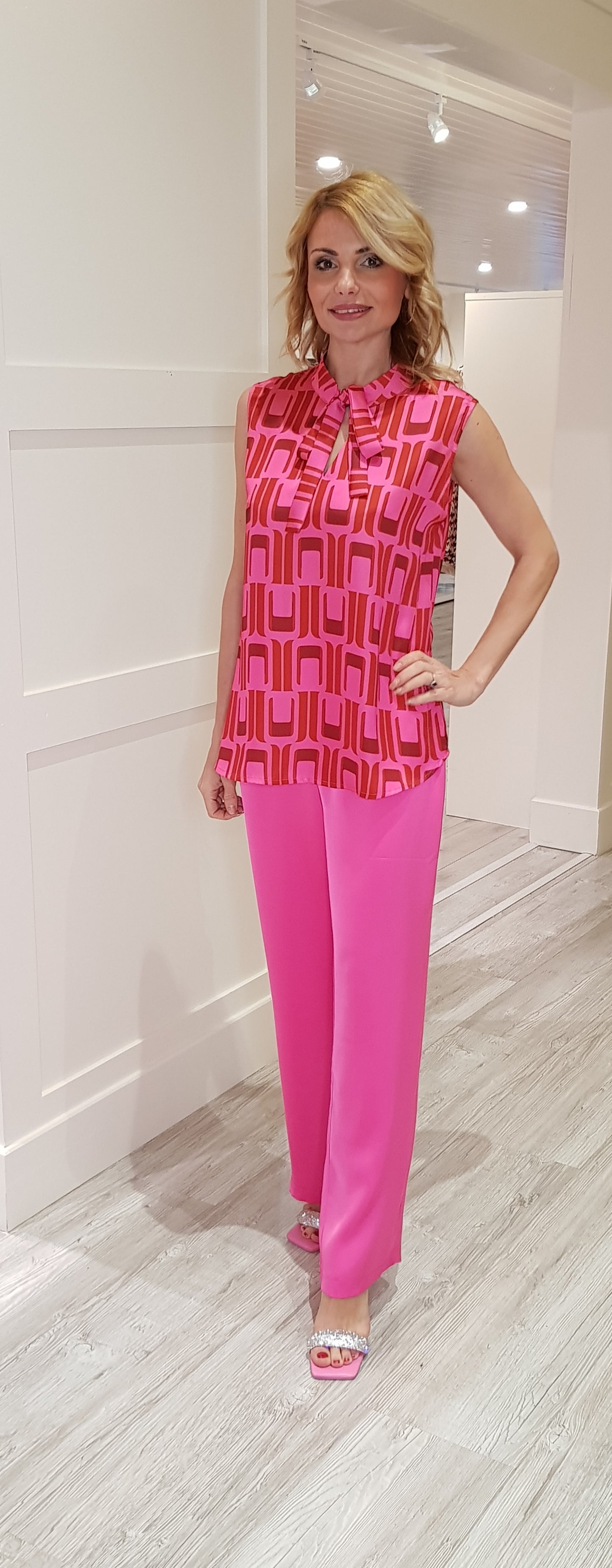 Pink Satin Look Wide Leg Trousers