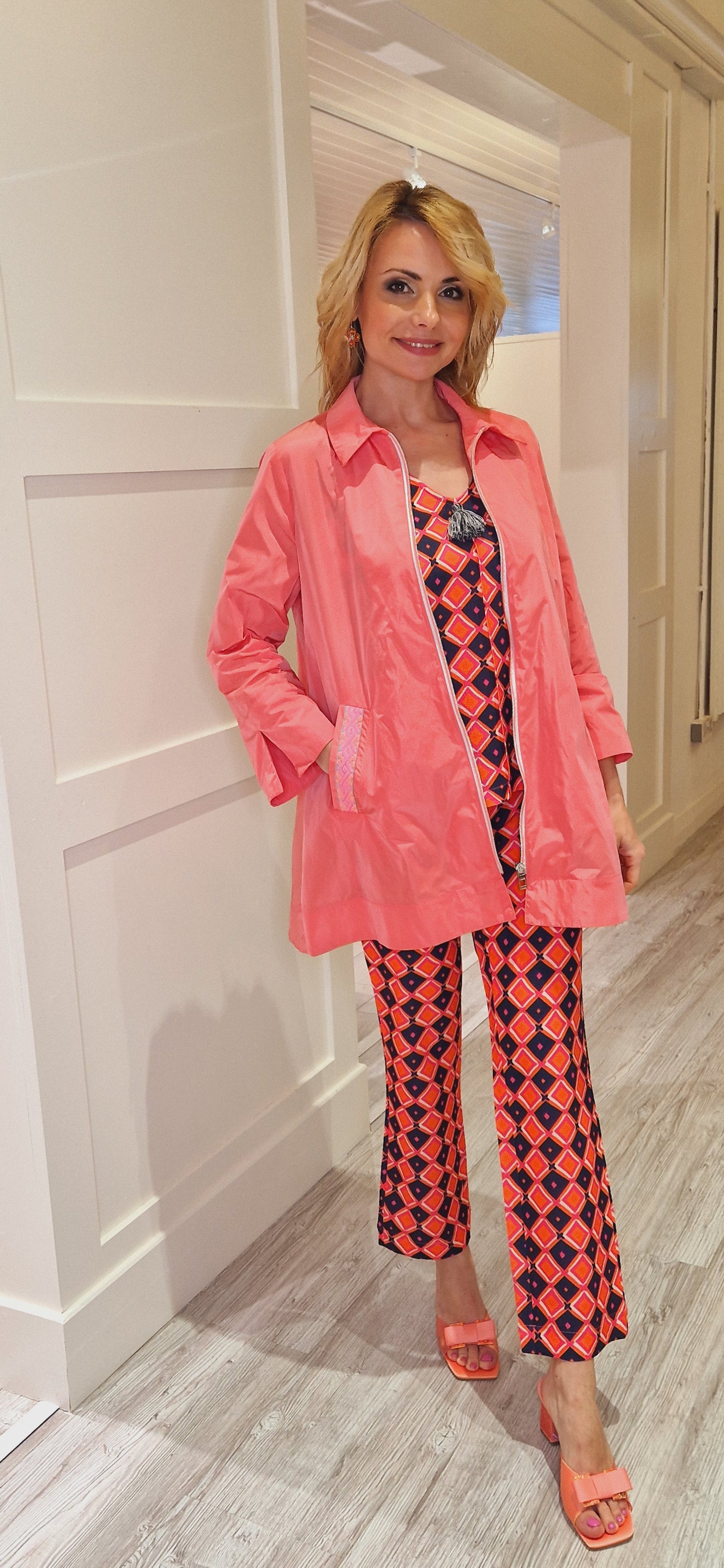 Pink Orange & Navy Diamond Top