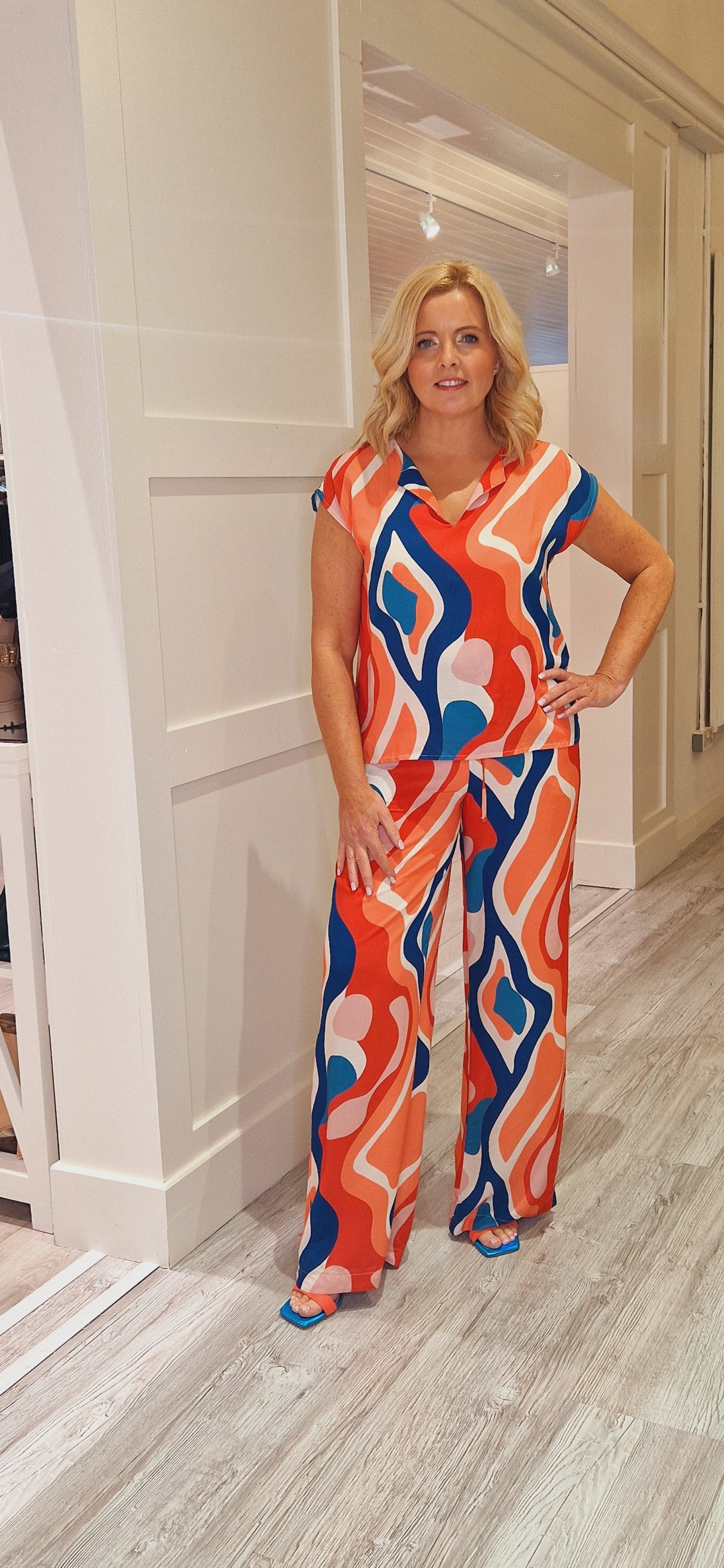 Coral Cream & Blue Palazzo Trs