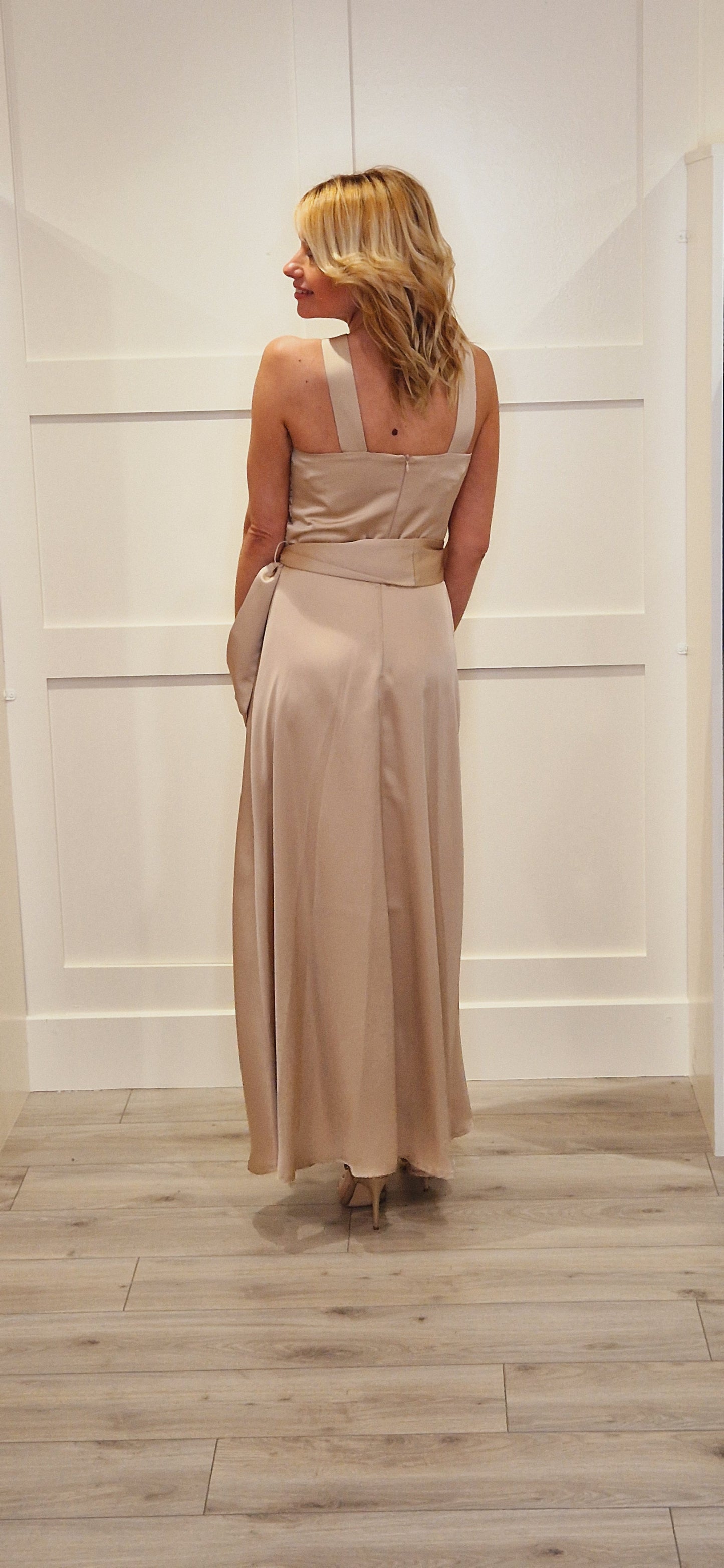 Beige Midi Dress With Sparkly Detail