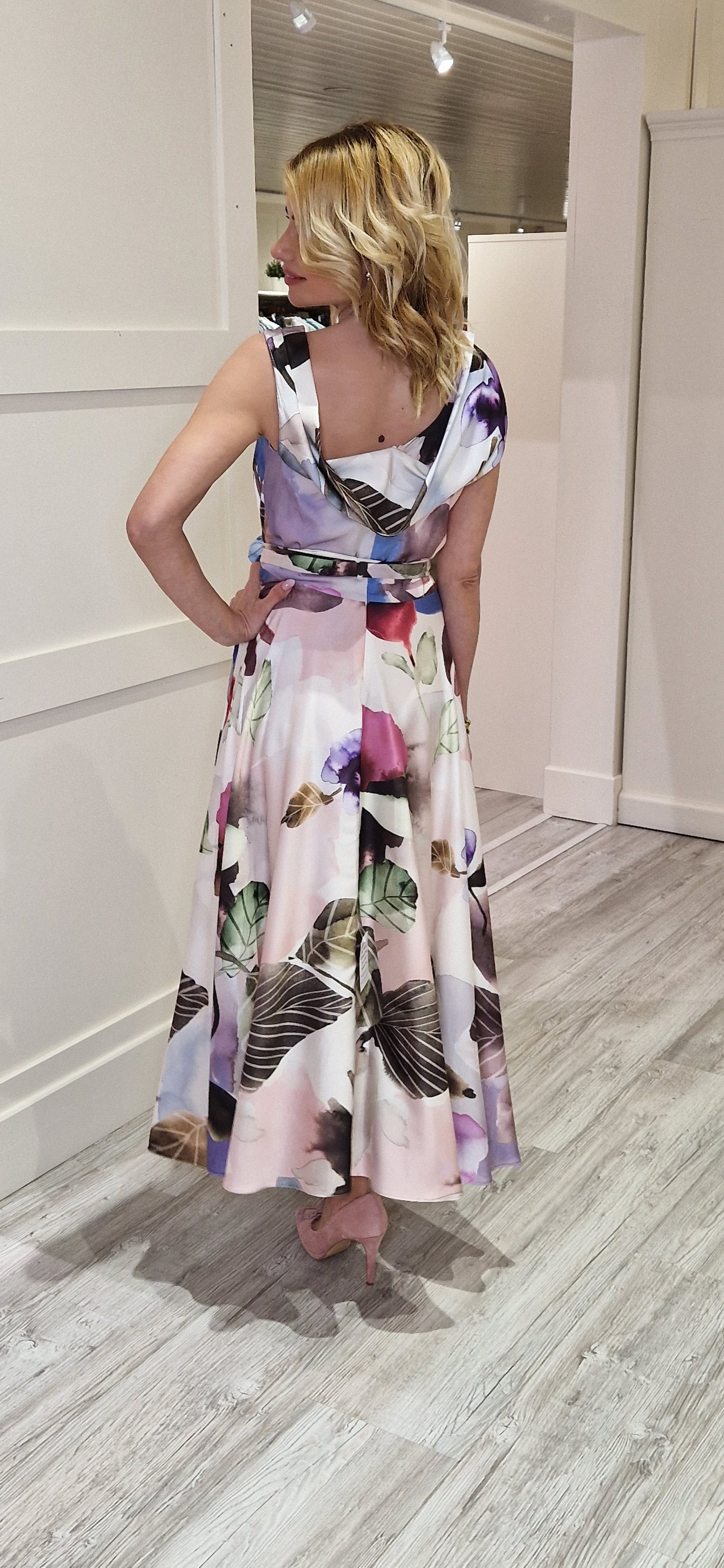 Lavender And Cream Print Dress