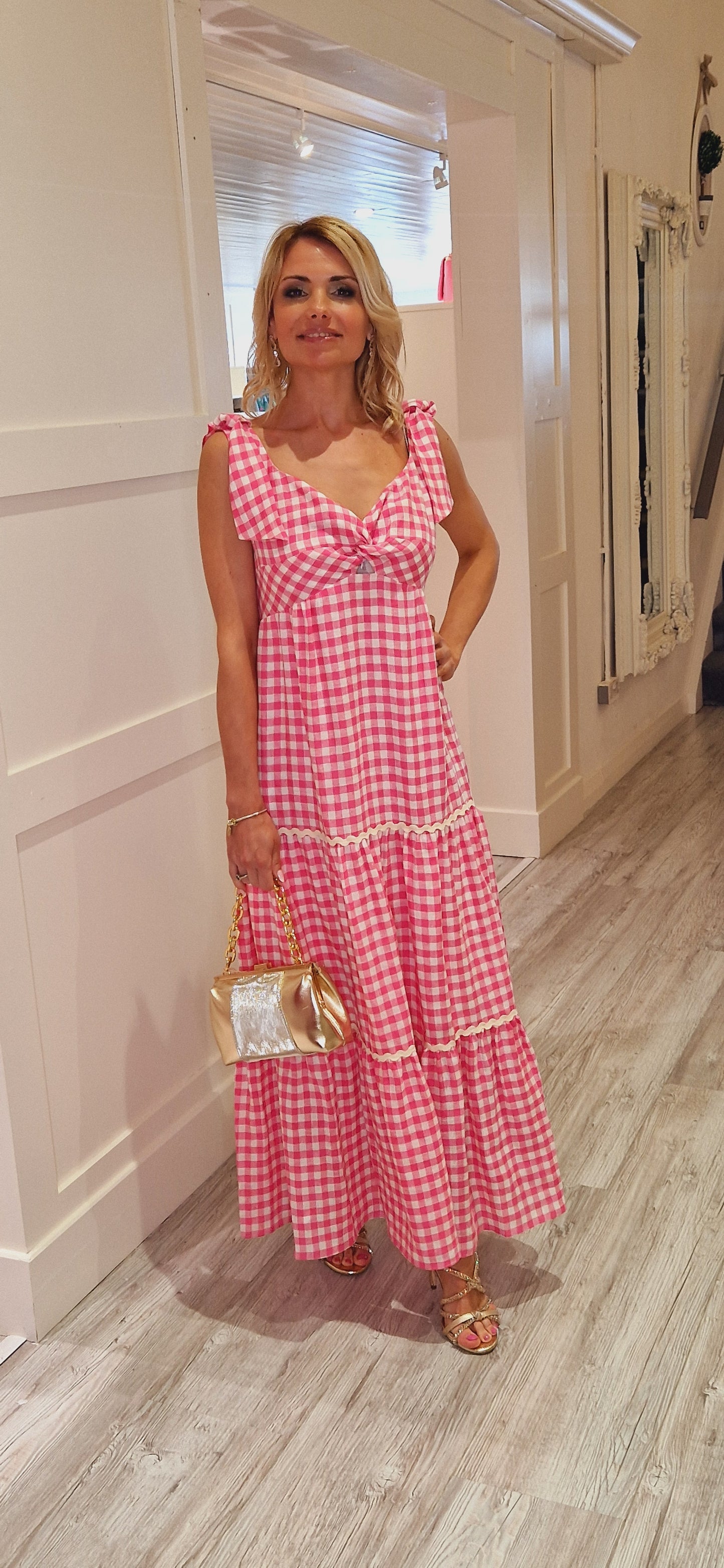 Pink & White Check Dress