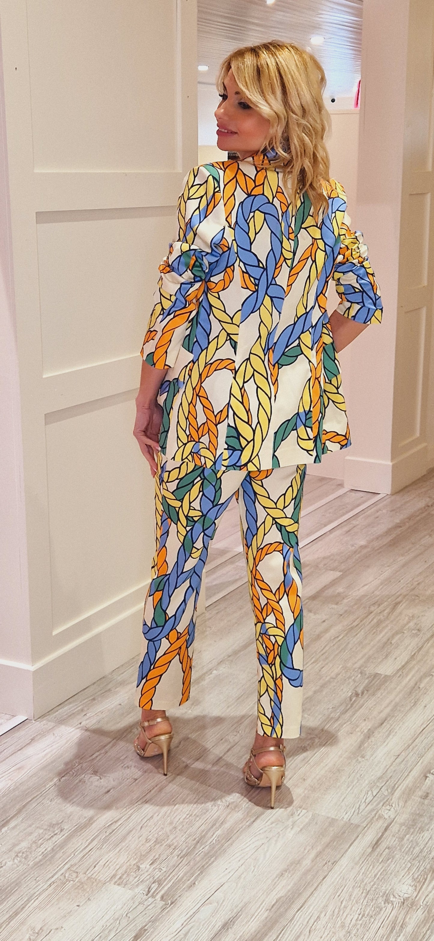 Yellow And Blue 7/8 Printed Trousers