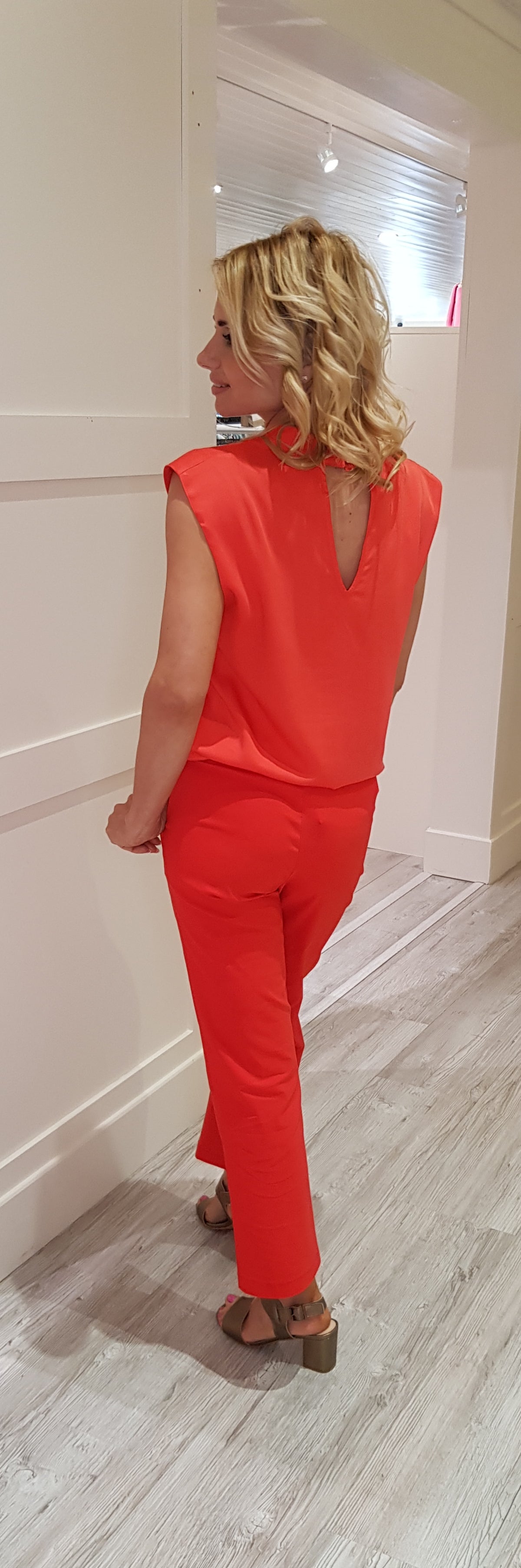 Coral red trousers
