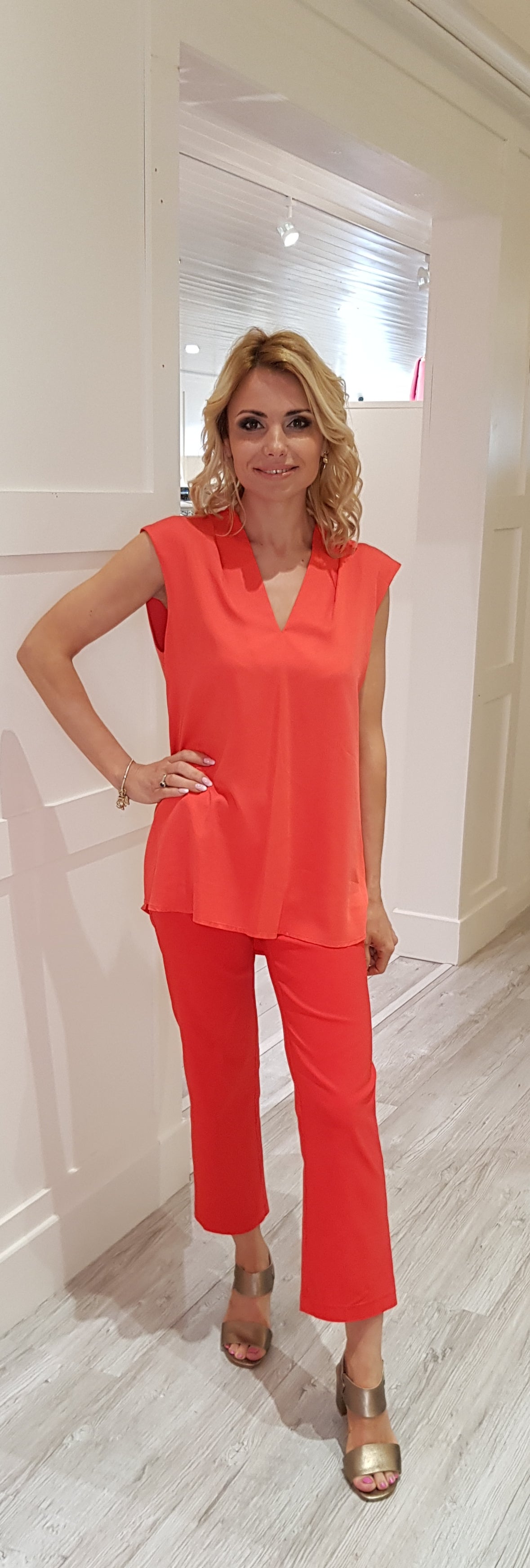 Coral red trousers