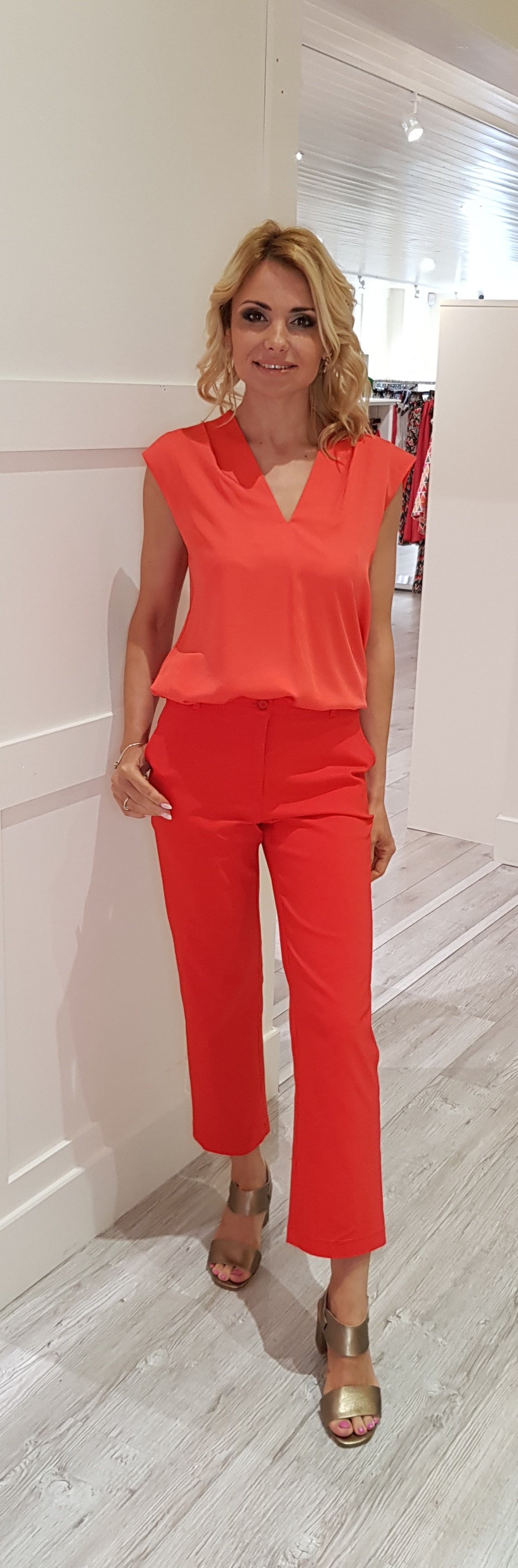 Coral red trousers