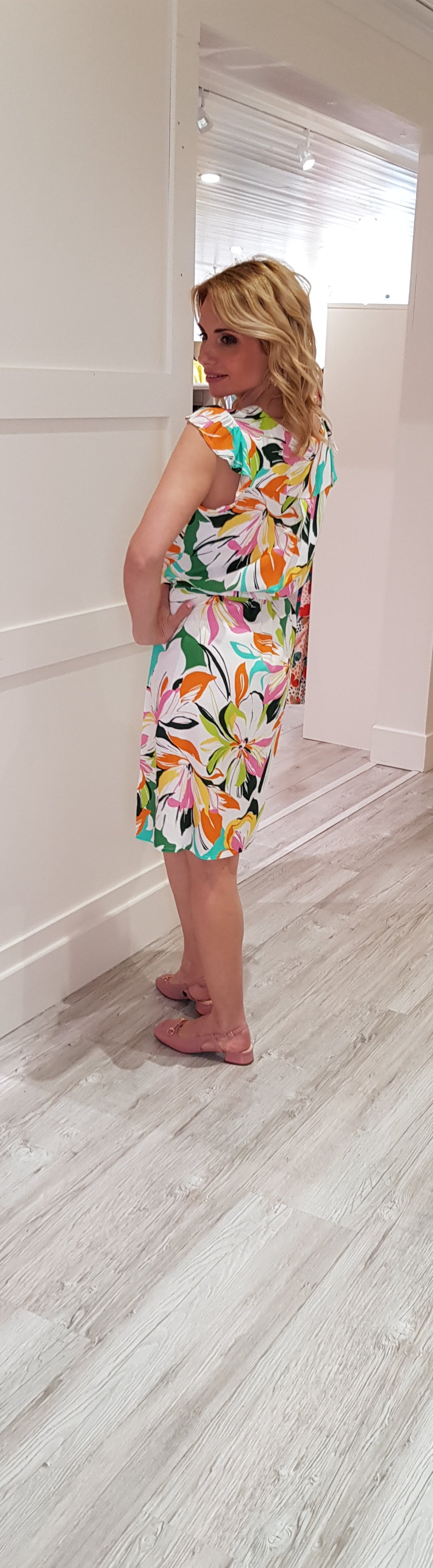 Green and Pink Midi Dress