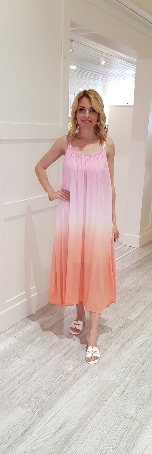 Pink And Orange Midi Dress