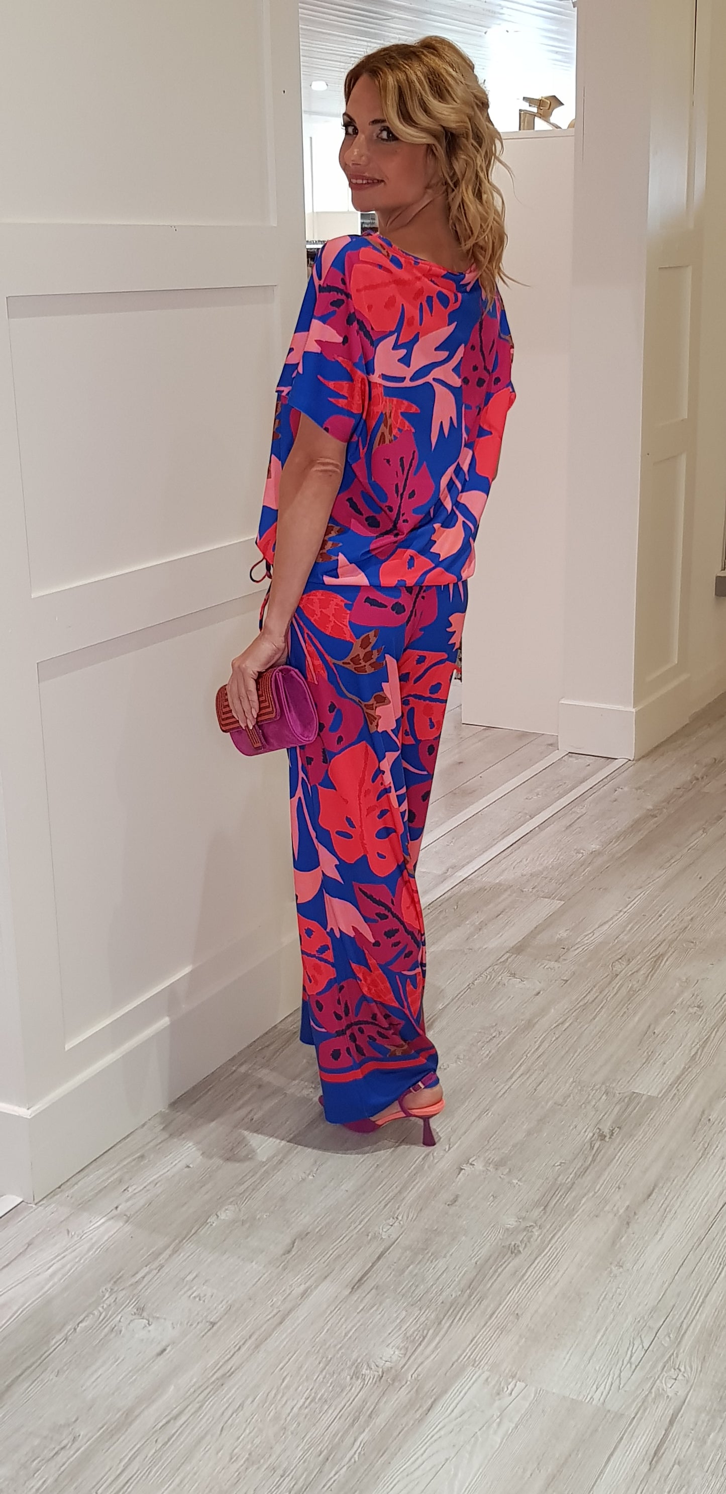 Coral & Blue Graphic Top