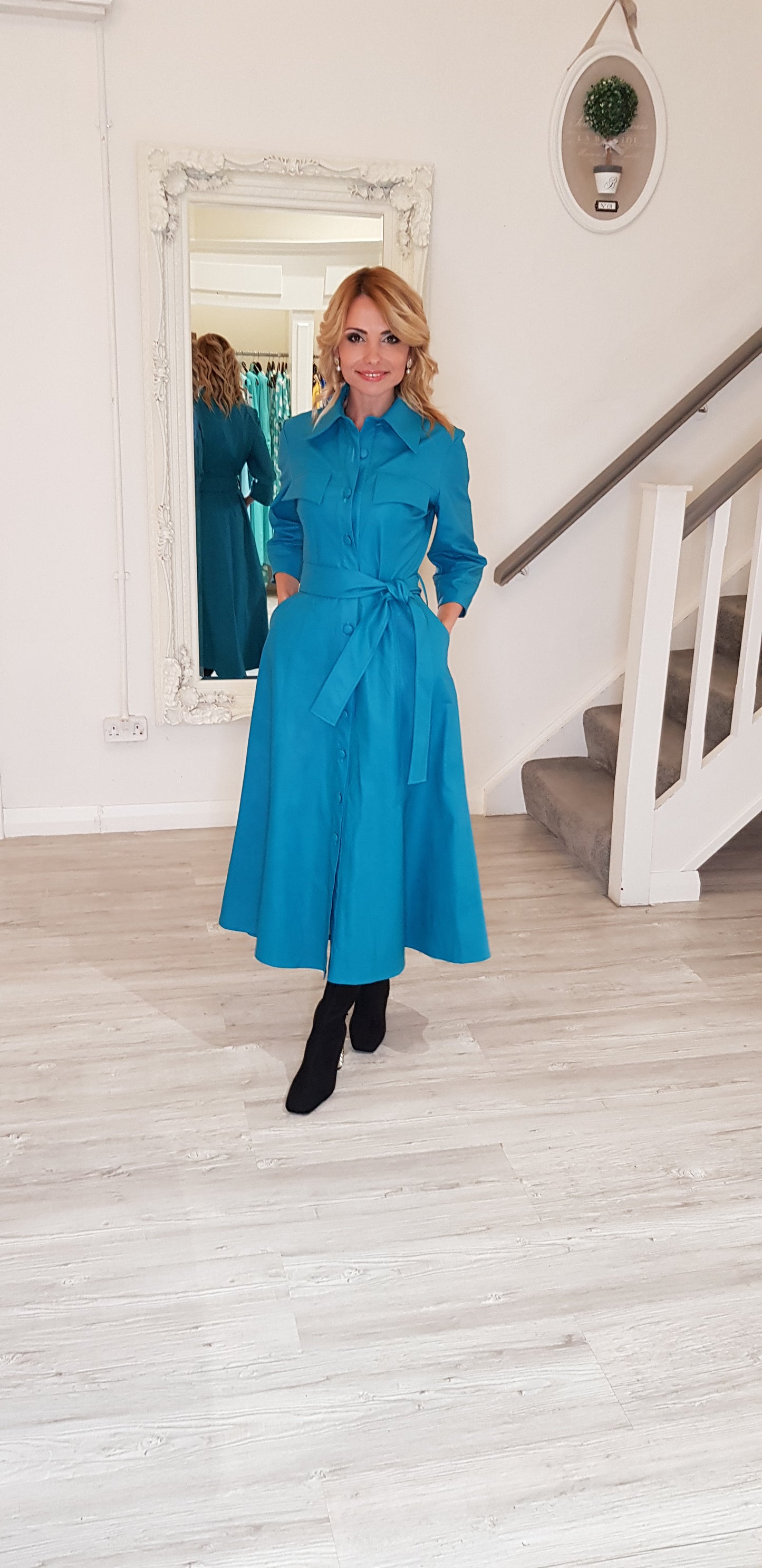 Teal Faux Leather Dress