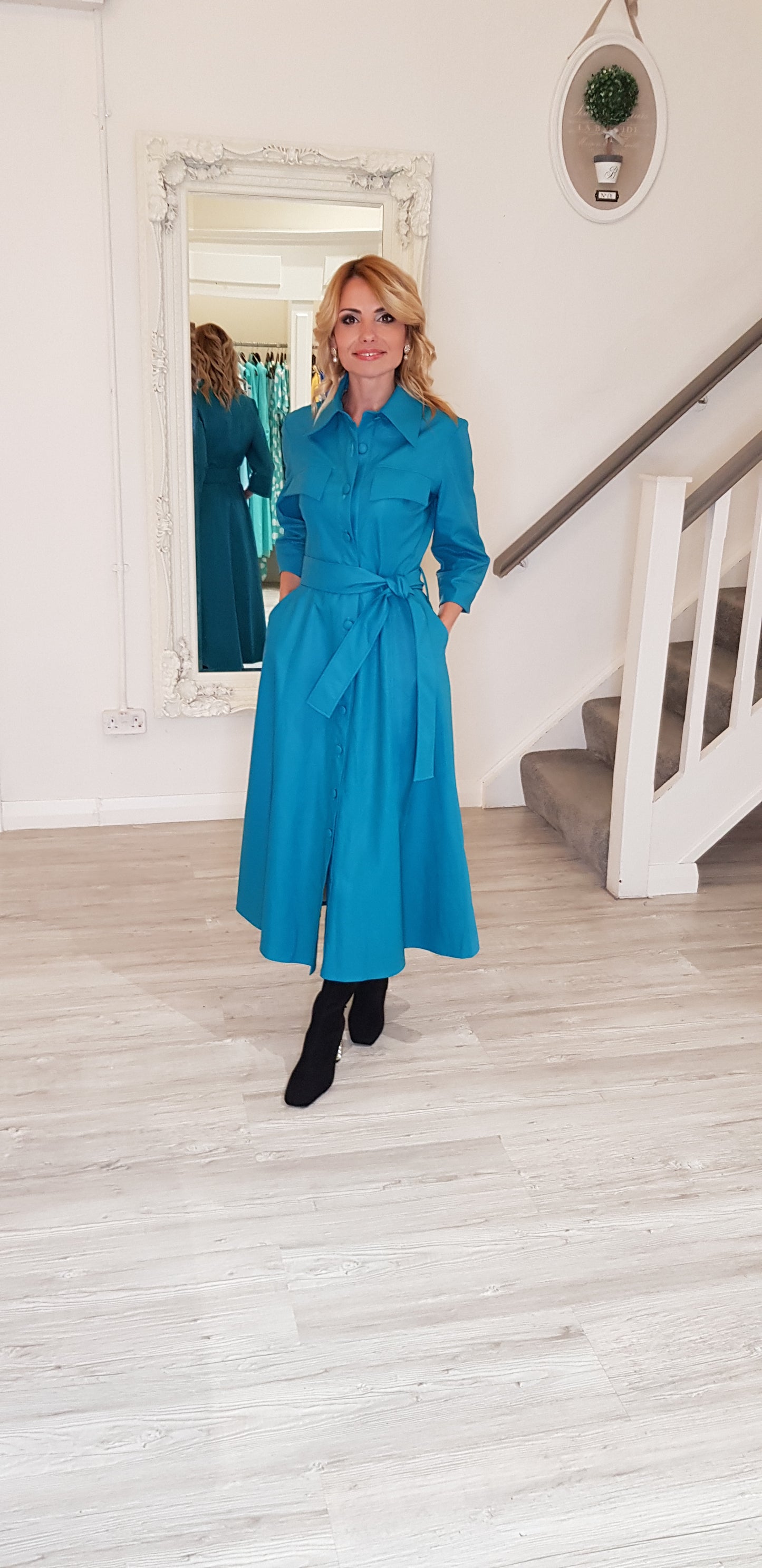 Teal Faux Leather Dress