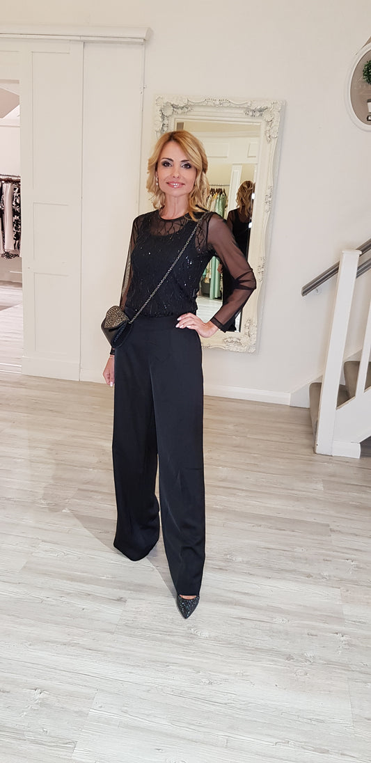 Black Mesh Top With Sparkly Detail