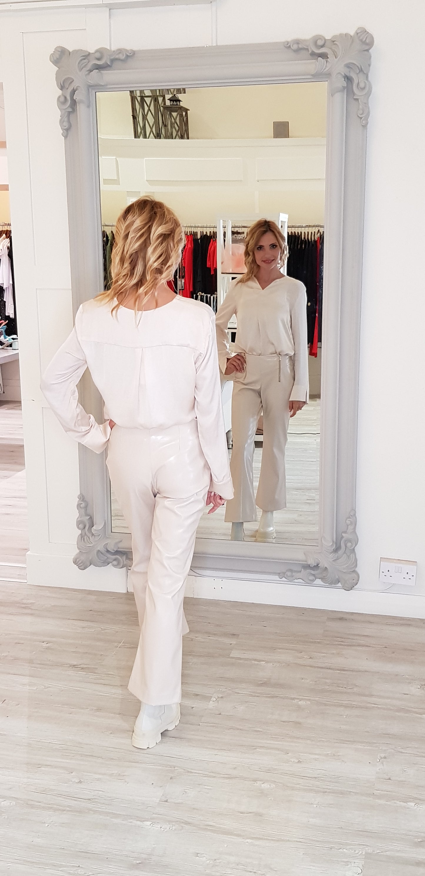 Powder Cream Satin Look Top