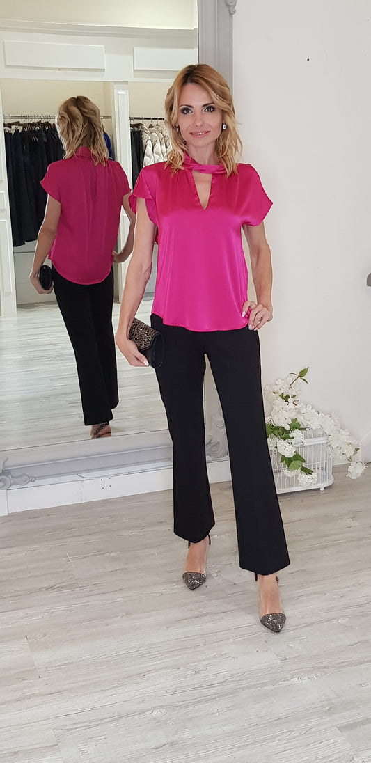 Fuchsia Tie Satin Top