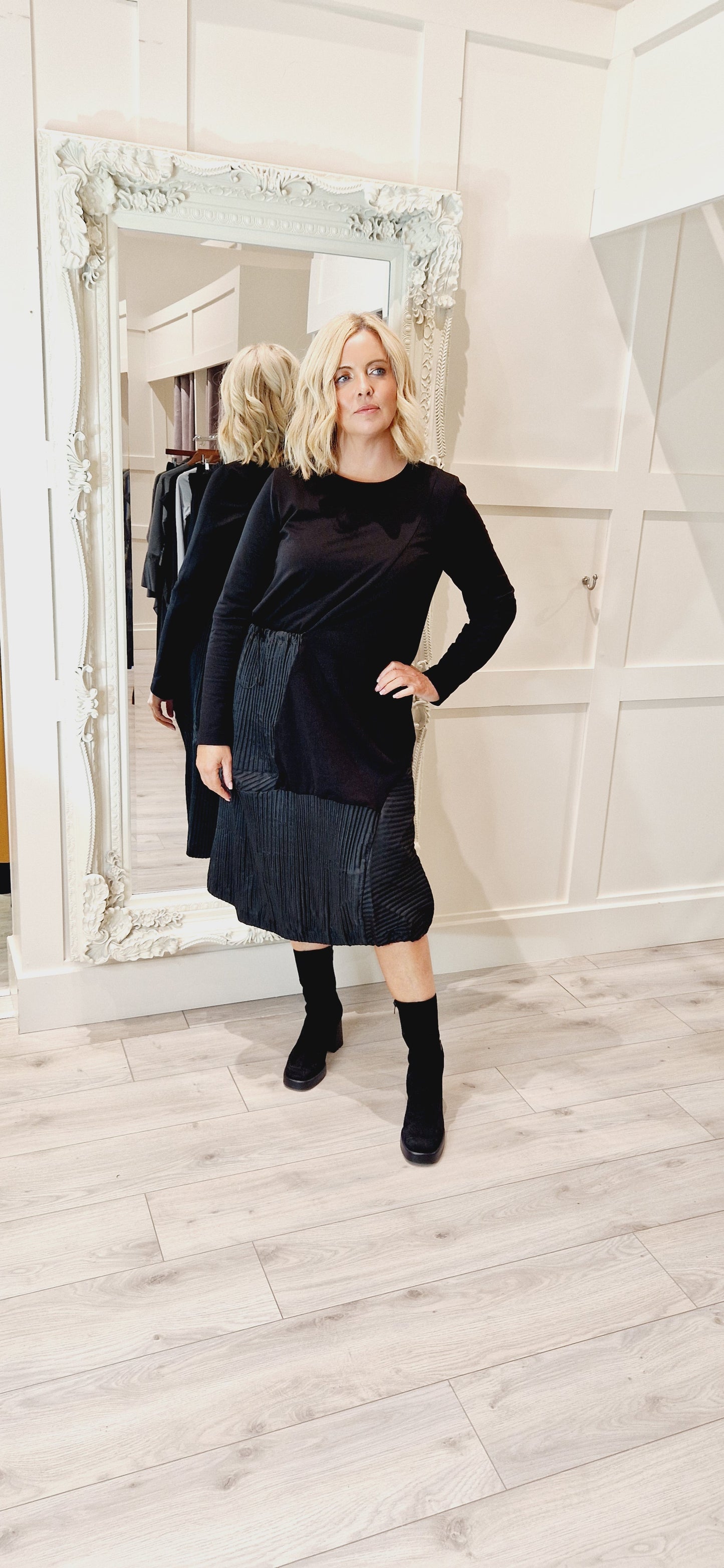 Black Midi Dress With Taffata