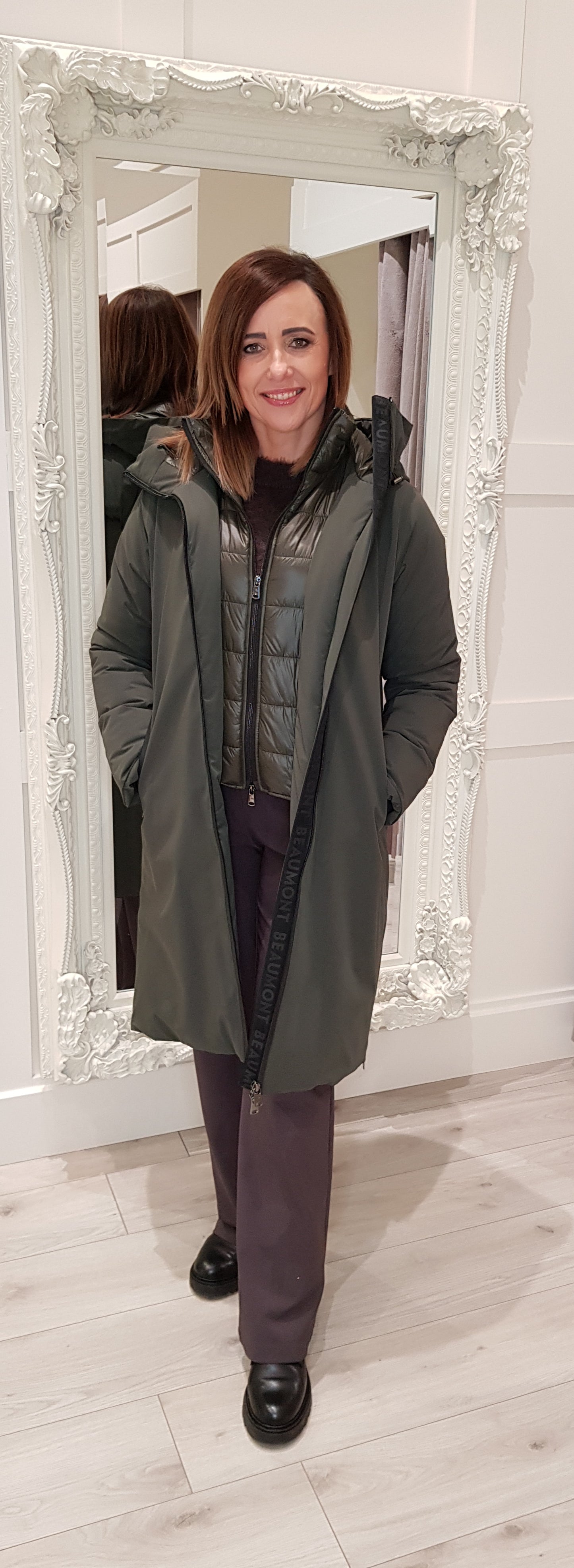 Grey Coat With Padded Detail