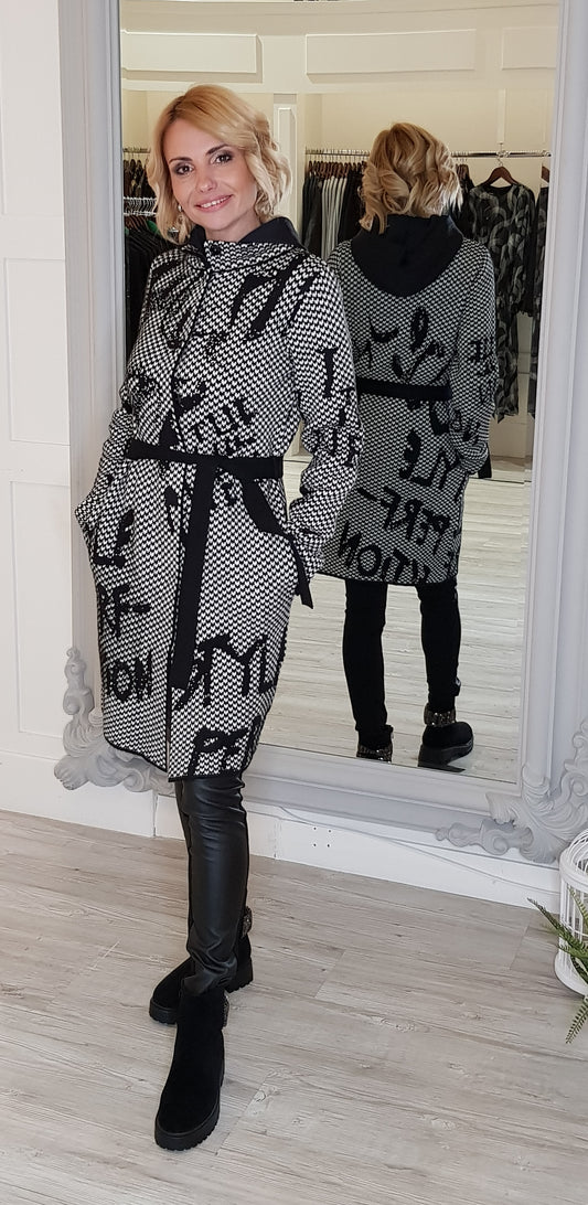 Black And Cream Knit Cardigan