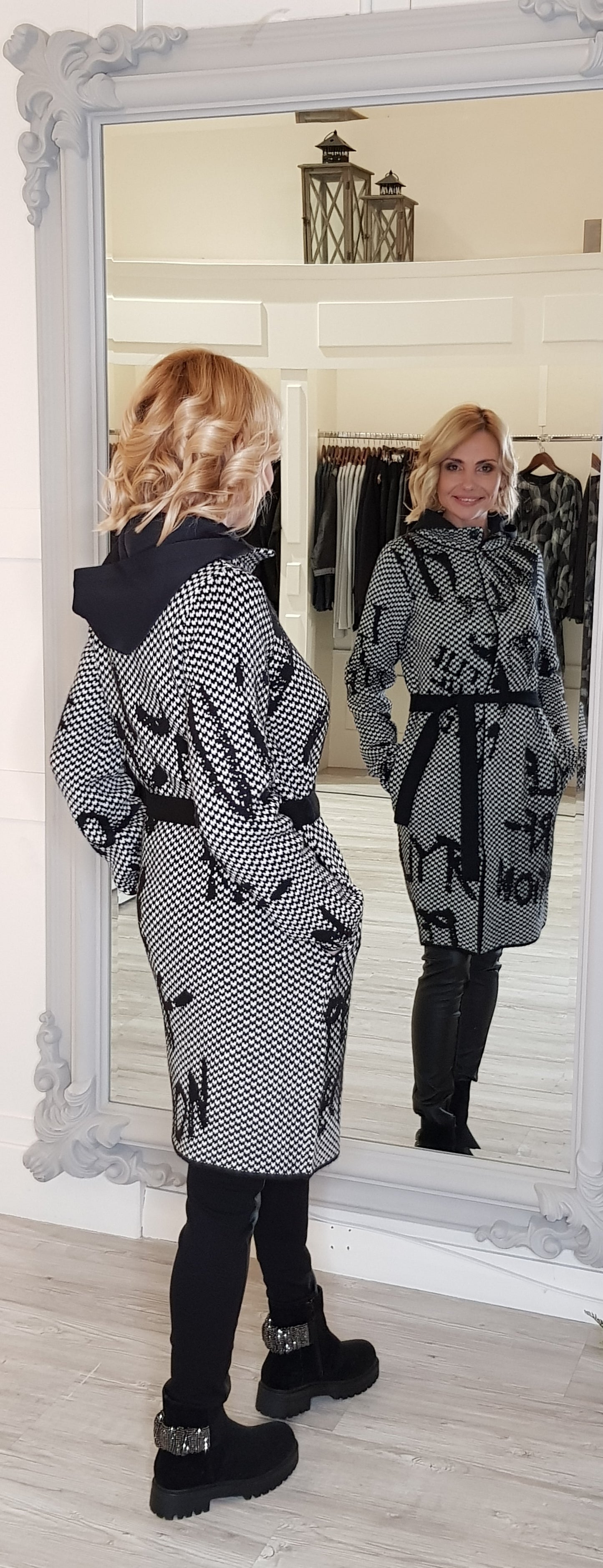 Black And Cream Knit Cardigan